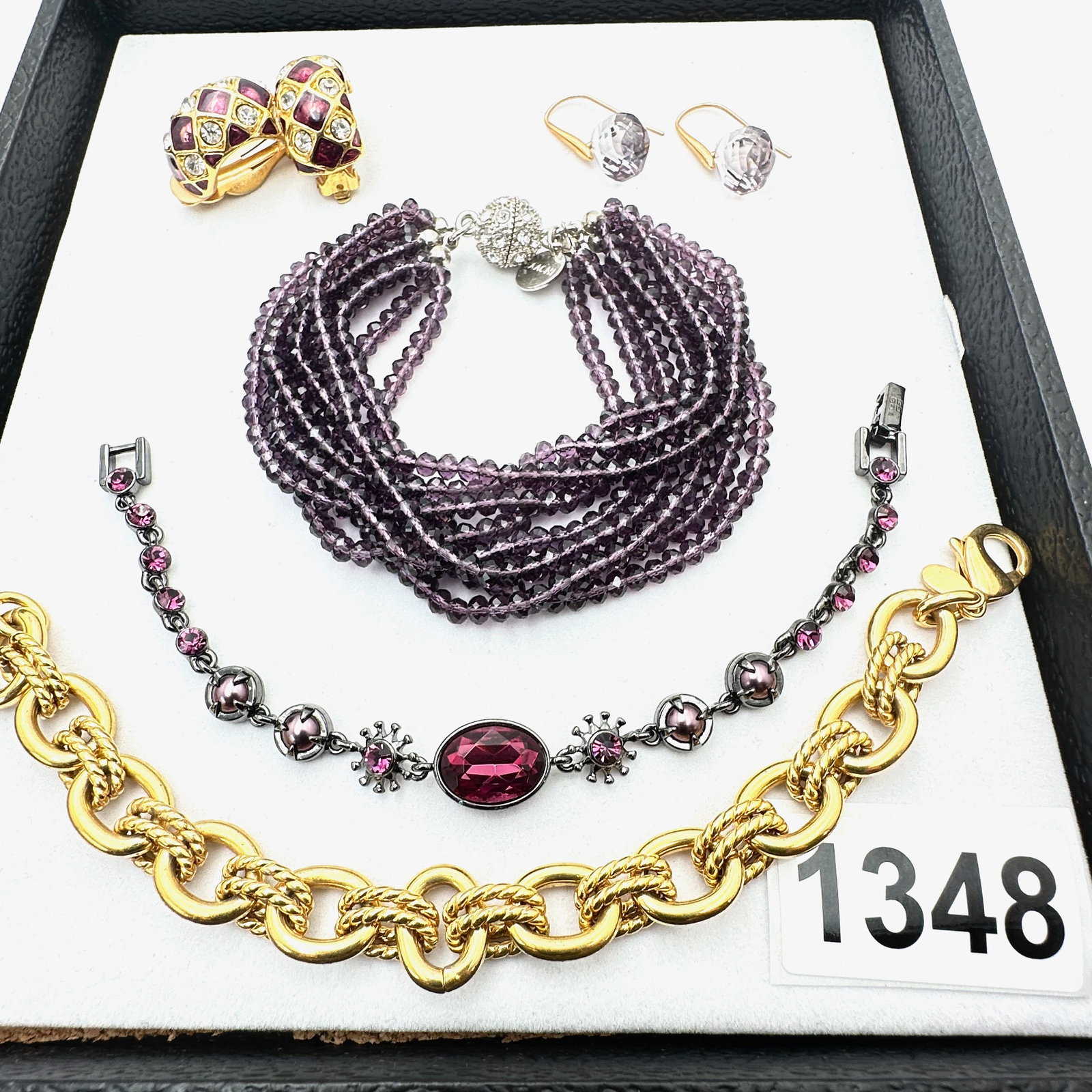 Vintage Jewelry Group Lot Purple Crystal Multi Strand Bracelet Givenchy Bracelet Coordinating (1 of 2)