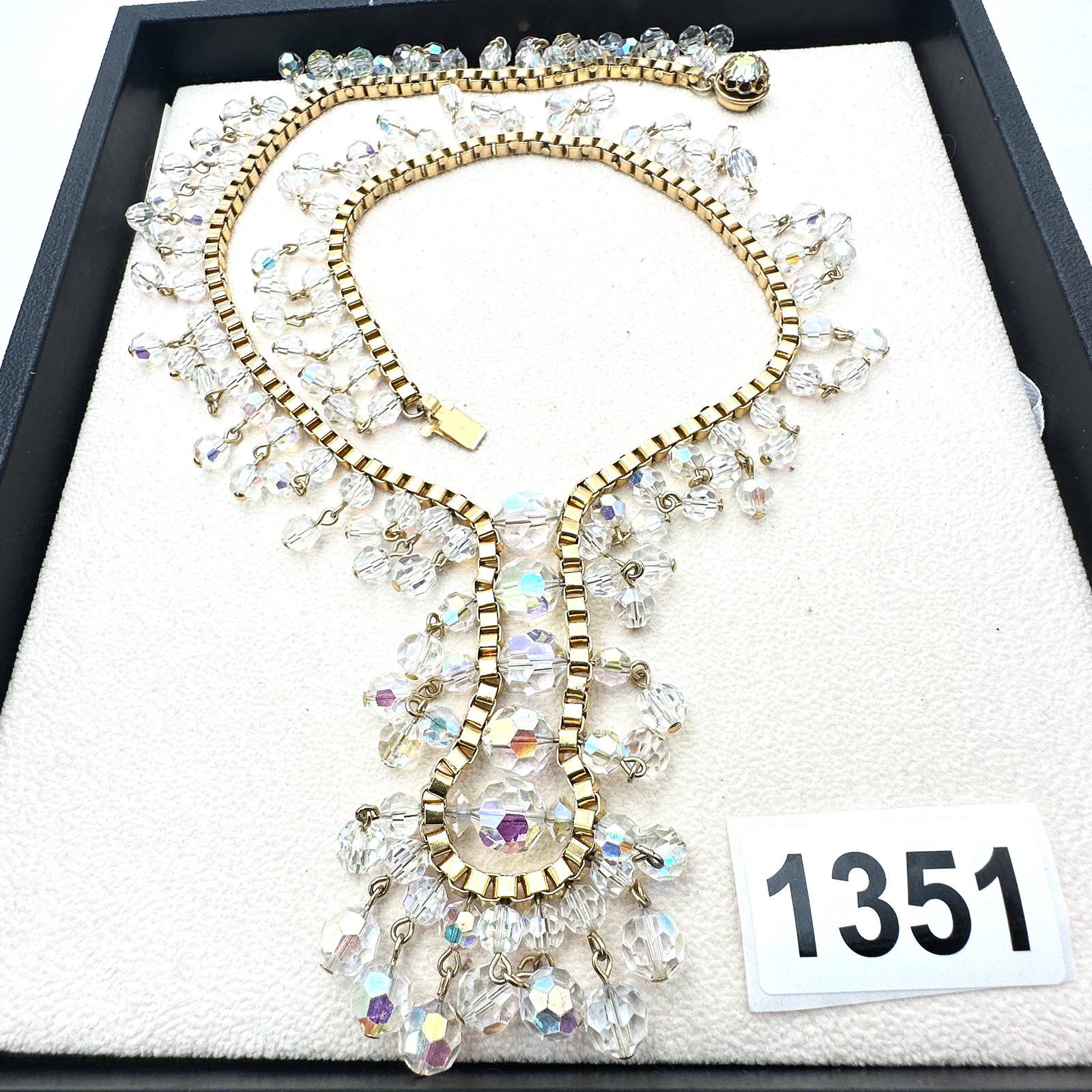 Vintage Stunning Aurora Borealis Crystal Gold Tone Book Chain Necklace. 18 Inch Wearable Length: Vintage Stunning Aurora Borealis Crystal Gold Tone Book Chain Necklace. 18 Inch Wearable Length