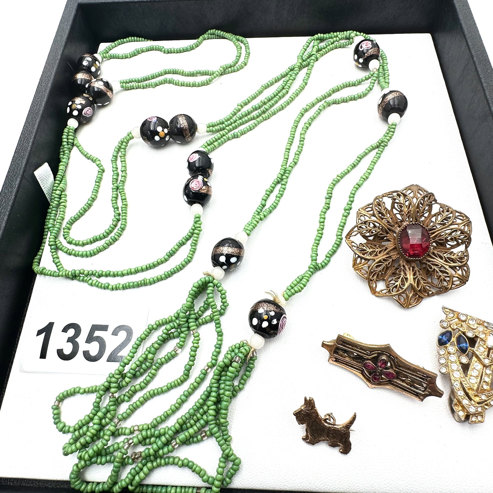 Vintage Jewelry Group Lot Venetian Wedding Cake Glass Bead Flapper Necklace and Brooches Pins (1 of 2)