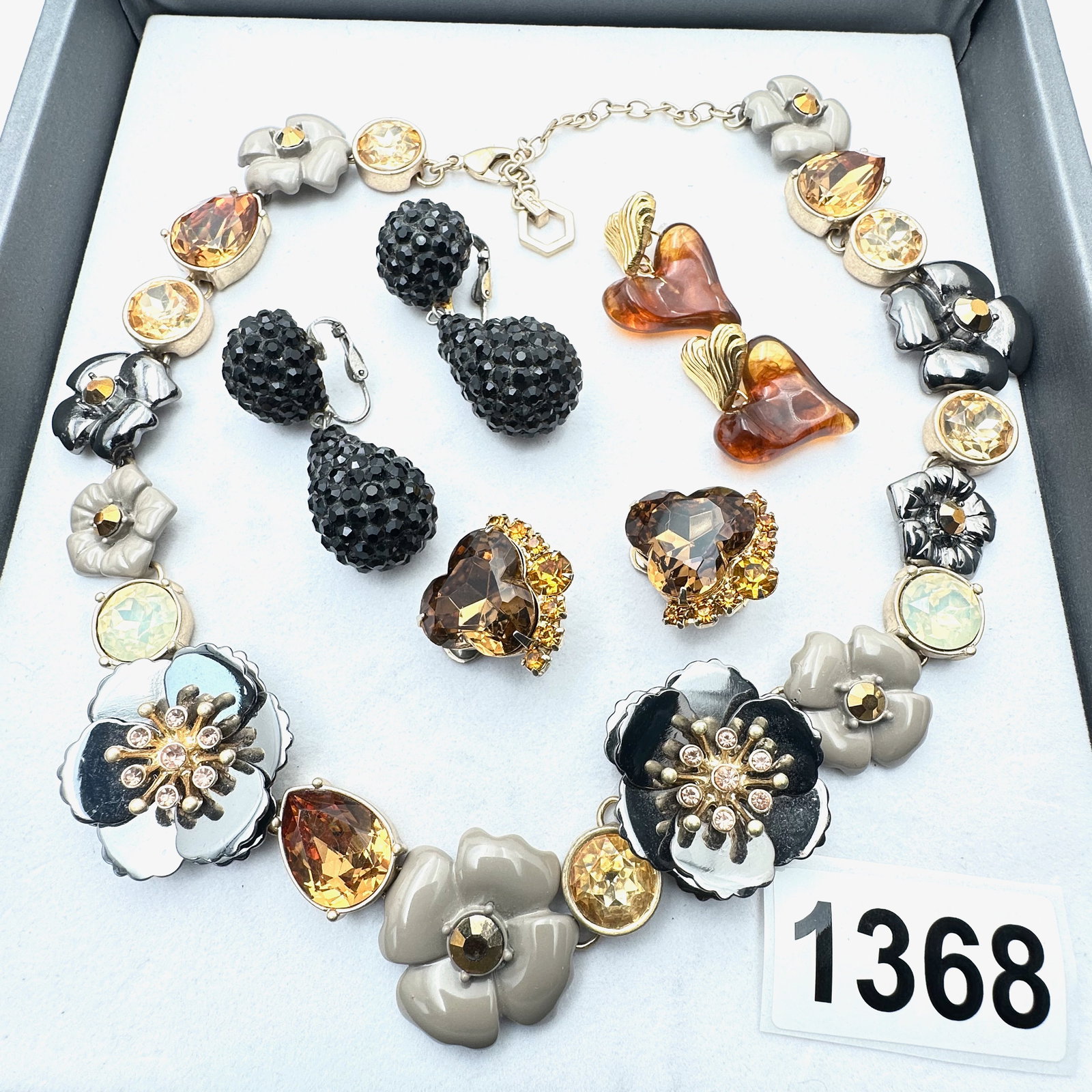 Vintage Jewelry Group Lot Ralph Lauren Enamel Crystal Flower Necklace Coordinating Earrings (1 of 2)