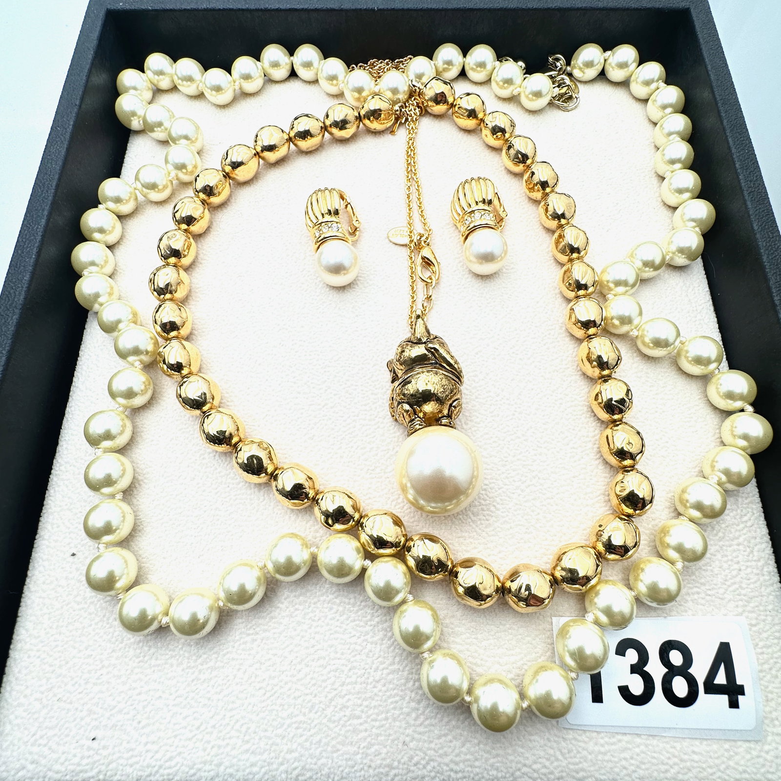 Vintage Jewelry Group Lot Trifari Earrings Nolan Miller Pendant Necklace Trifari Gold Bead Necklace (1 of 2)