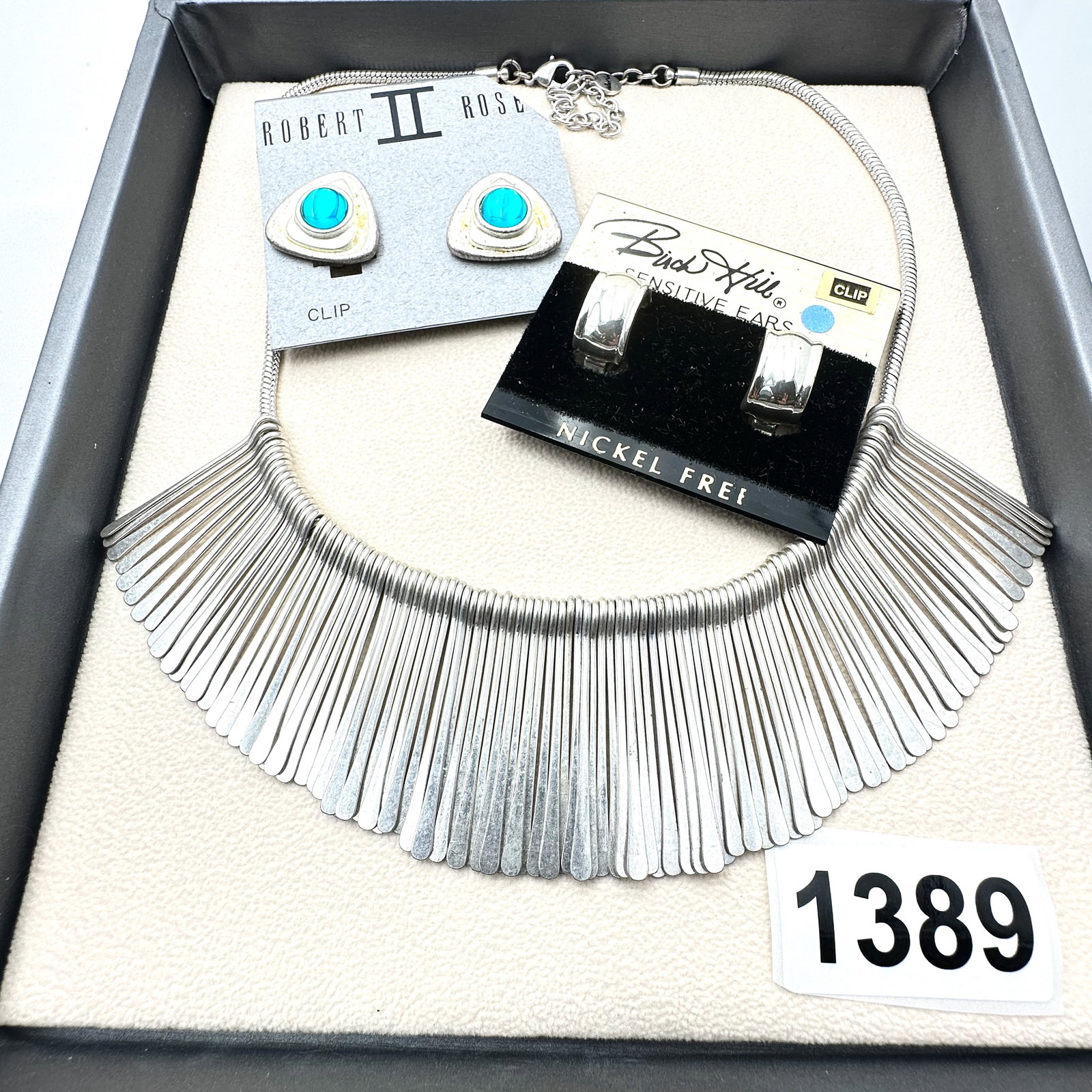 Vintage Jewelry Group Lot Silver Tone Statement Necklace Robert Rose Earrings Birch Hill Earrings (1 of 2)