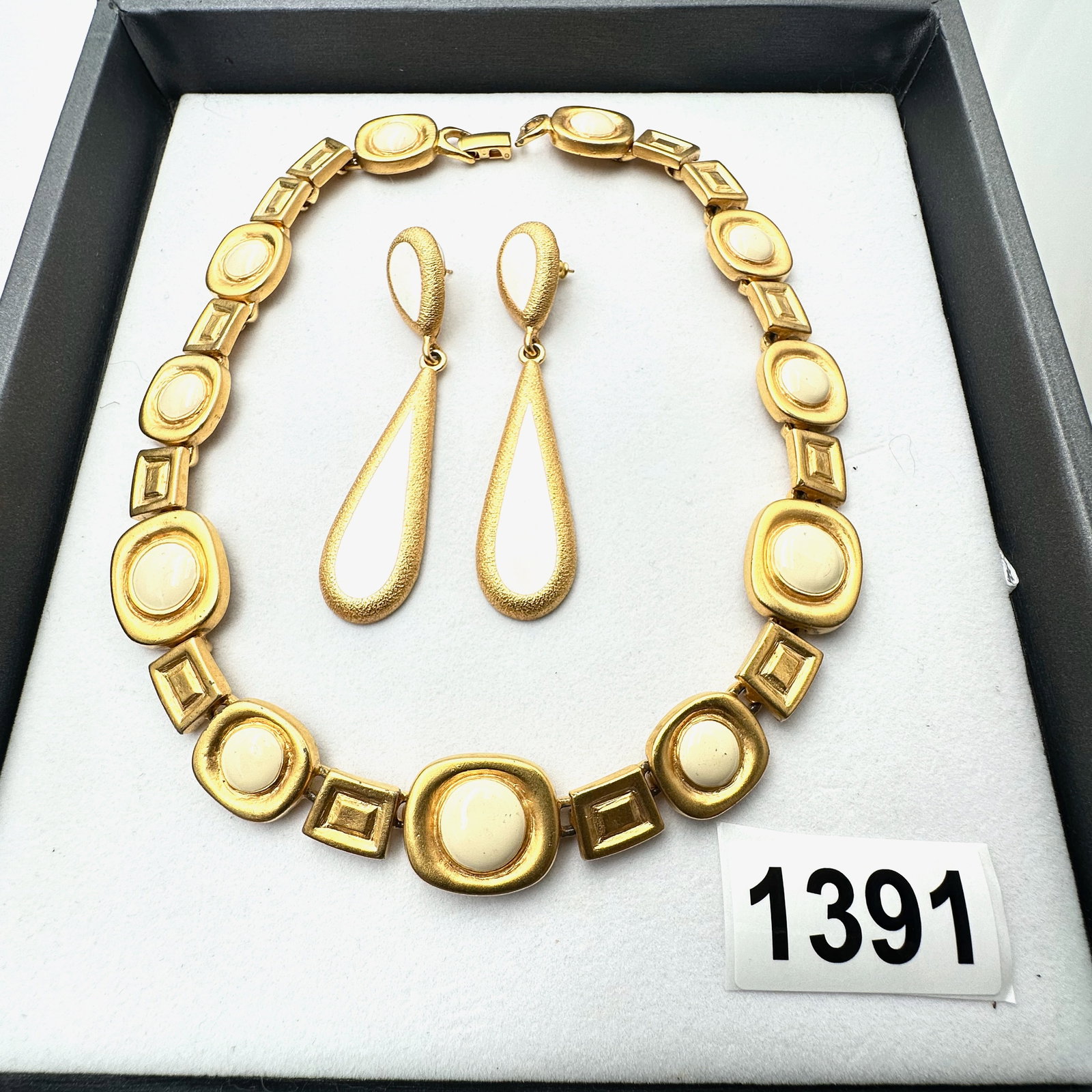 Vintage Jewelry Group Lot Goldette Matte Gold Necklace and Coordinating Anne Klein Earrings (1 of 2)