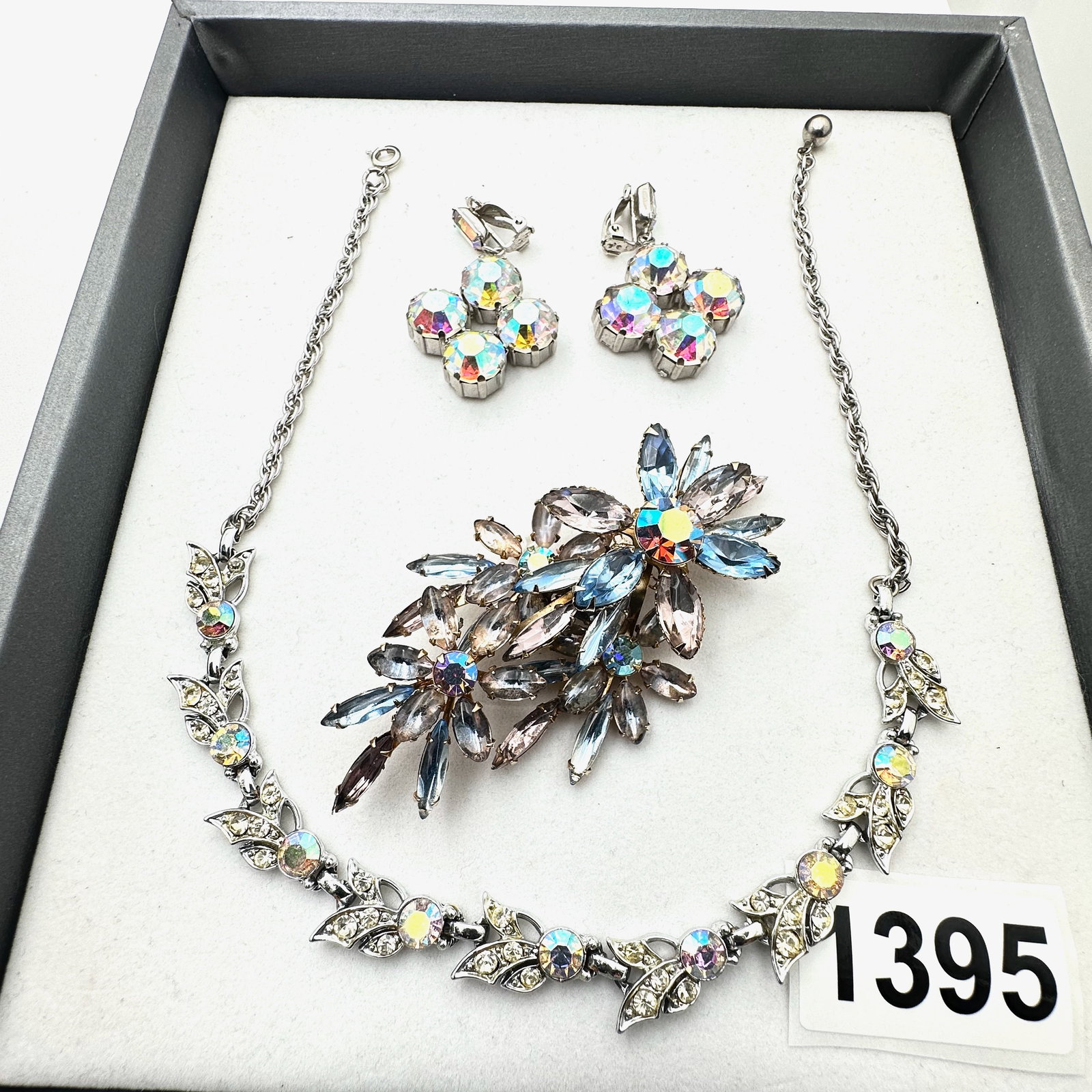 Vintage Jewelry Group Lot Aurora Borealis Crystal Rhinestone Necklace Brooch Pin and Clip Earrings (1 of 2)