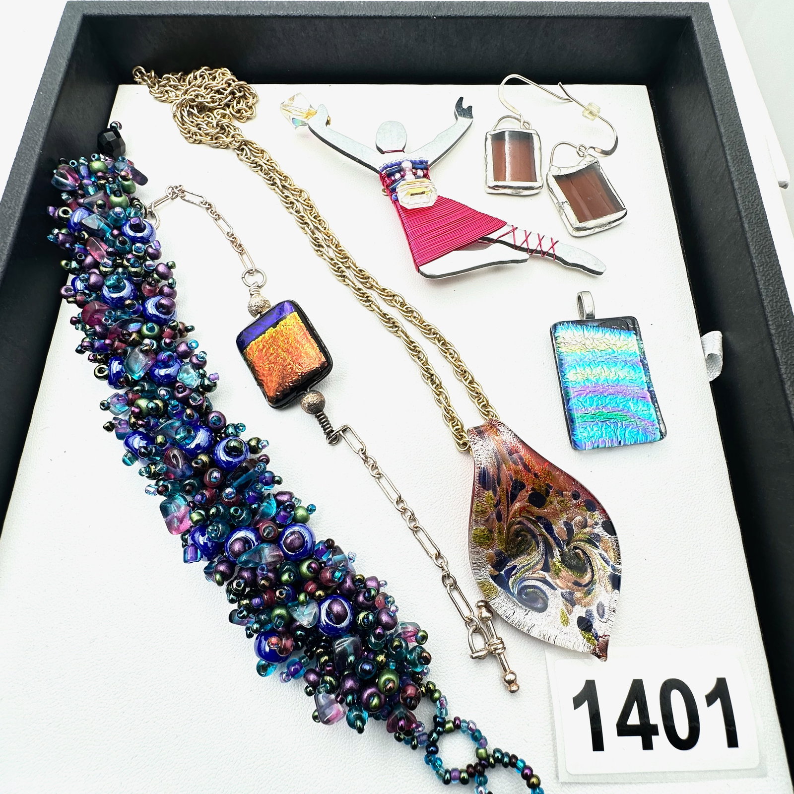 Vintage Jewelry Group Lot Artisan Art Glass Bracelets Necklaces Liztech Brooch Earrings (1 of 2)