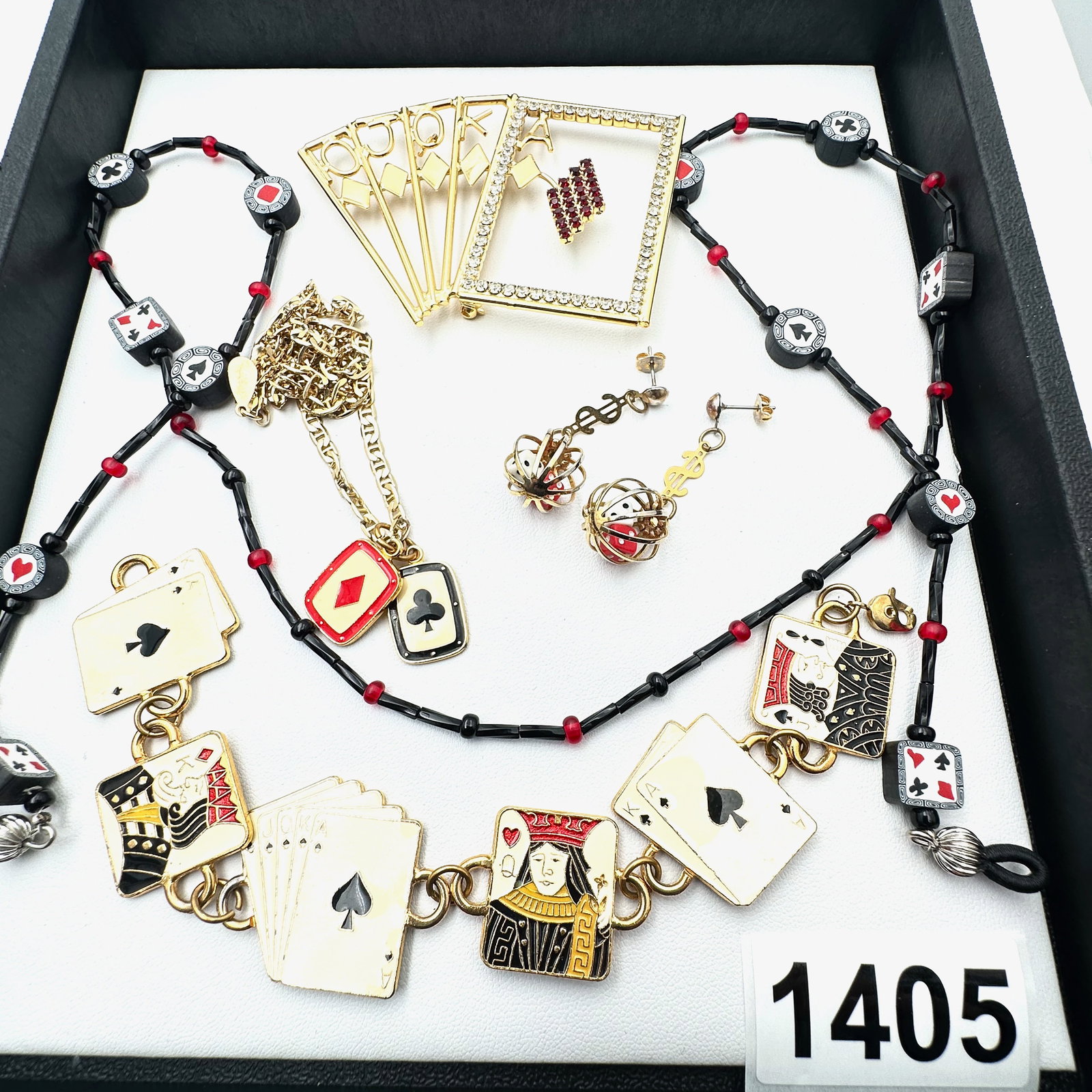 Vintage Jewelry Group Lot Cards Games Themed Necklace Bracelet Earrings and Brooch Pin (1 of 2)