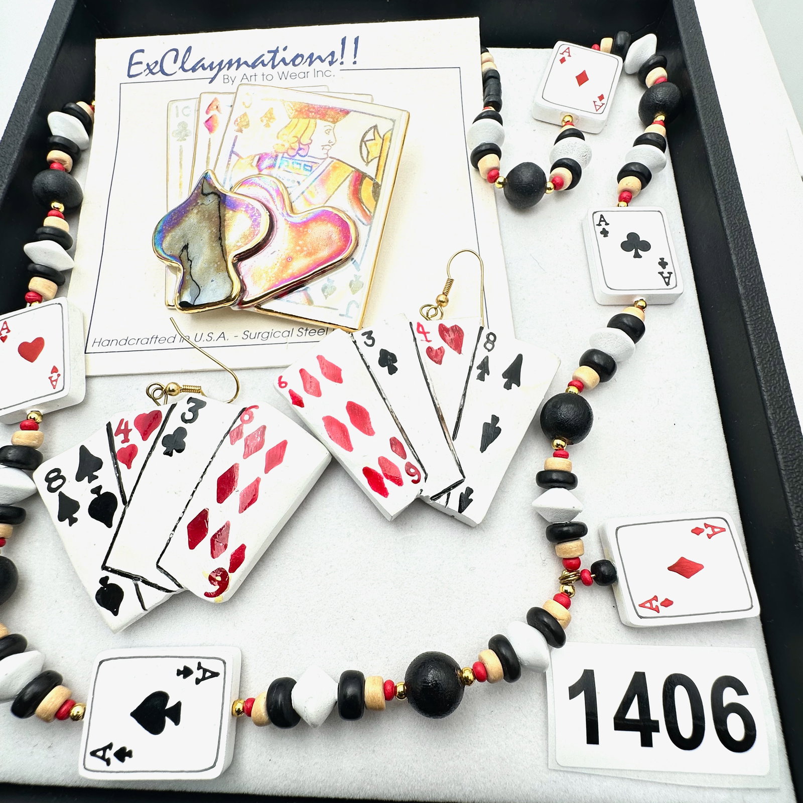 Vintage Jewelry Group Lot Cards Games Themed Necklace Earrings and Brooch Pin on Original Card So (1 of 2)