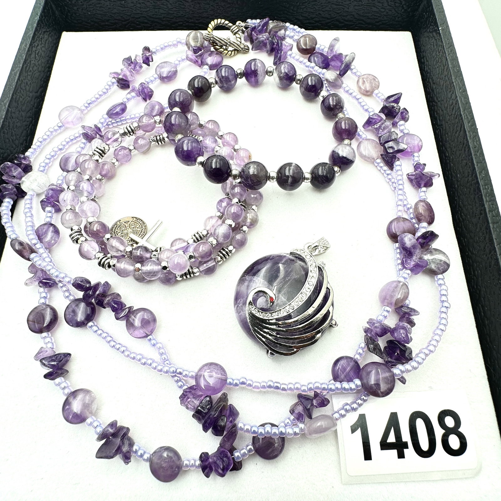 Vintage Jewelry Group Lot Amethyst Gemstone Silver Tone Necklace Bracelets and Pendant (1 of 2)
