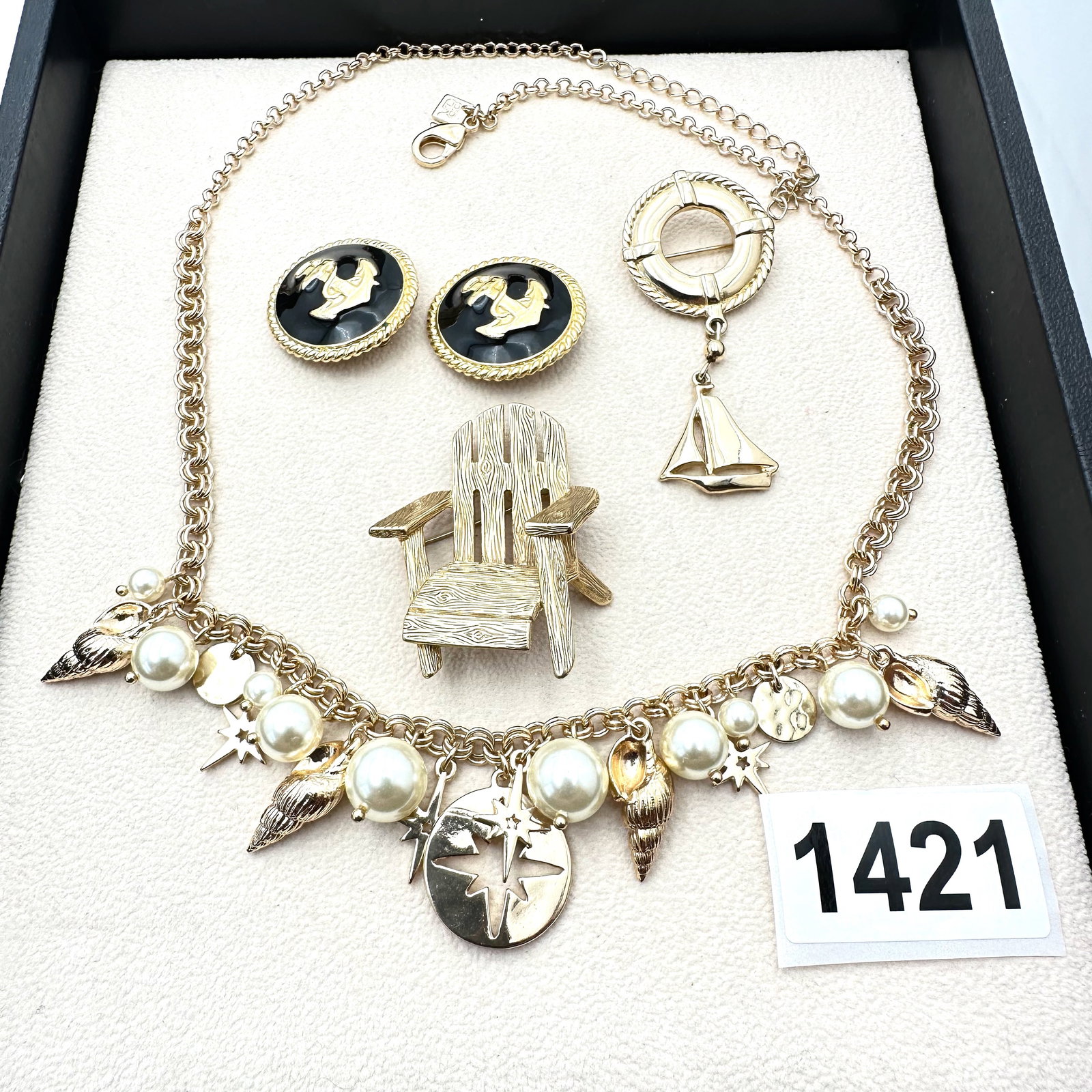 Vintage Jewelry Group Lot Sea Beach Themed Necklace Brooches and Clip Earrings (1 of 2)