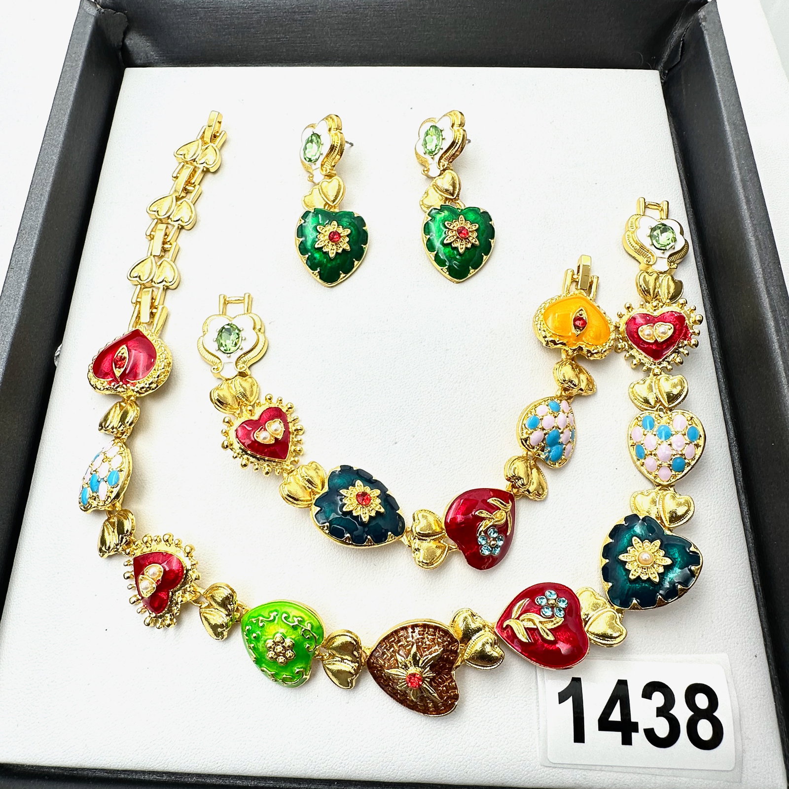 Vintage Jewelry Group Lot Multicolor Enamel Gold Tone Necklace Bracelet and Pierced Earrings (1 of 2)