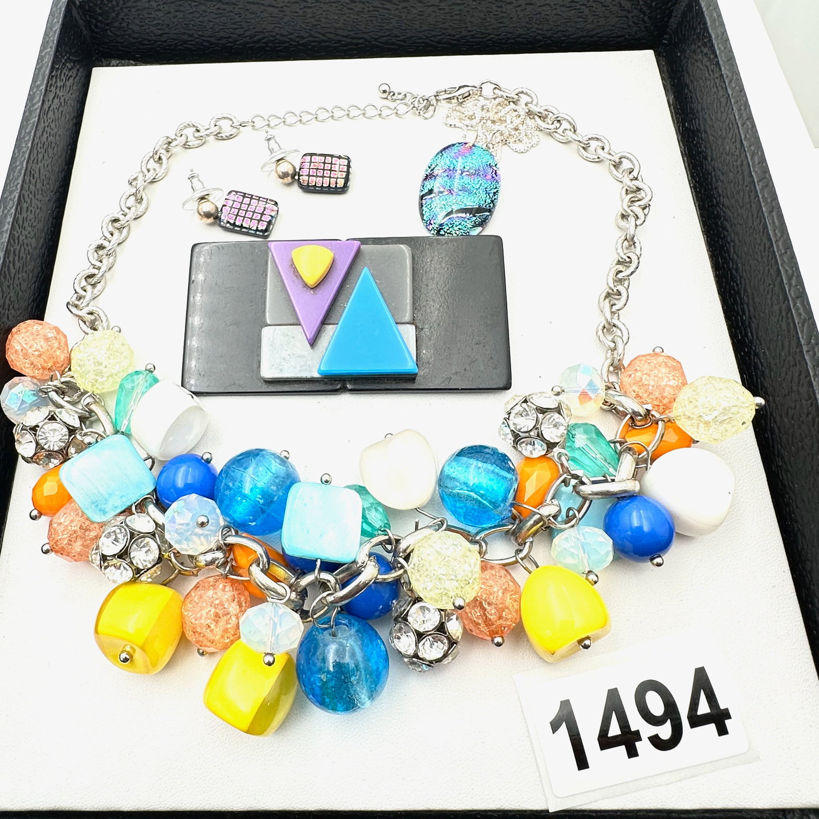 Vintage Jewelry Group Lot Art Glass Bead Crytal Necklace Artisan Brooch Pin Dichroic Glass Earrings (1 of 2)