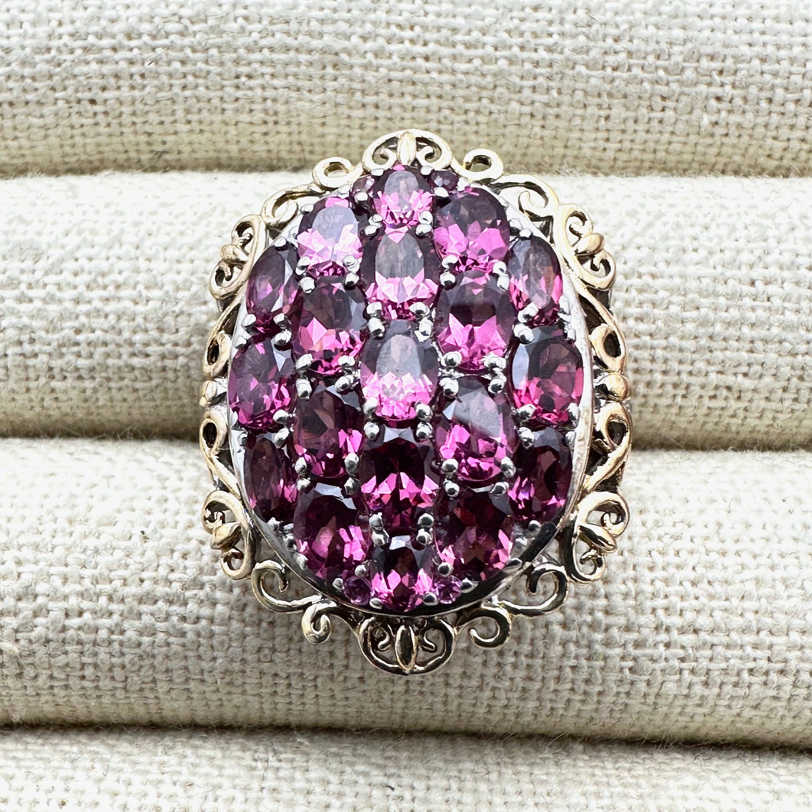 Chuck Clemency Pink Gemstone Sterling Silver Statement Ring with Gold Accents Size 10 (1 of 2)