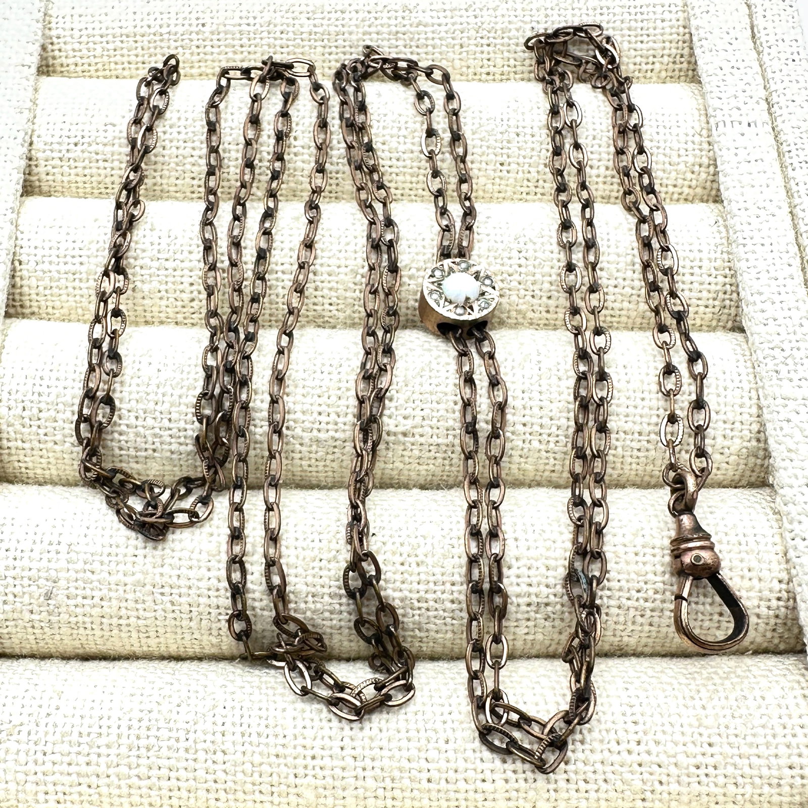 Antique Victorian Gold Filled Pocket Watch Chain with Opal Slide (1 of 2)