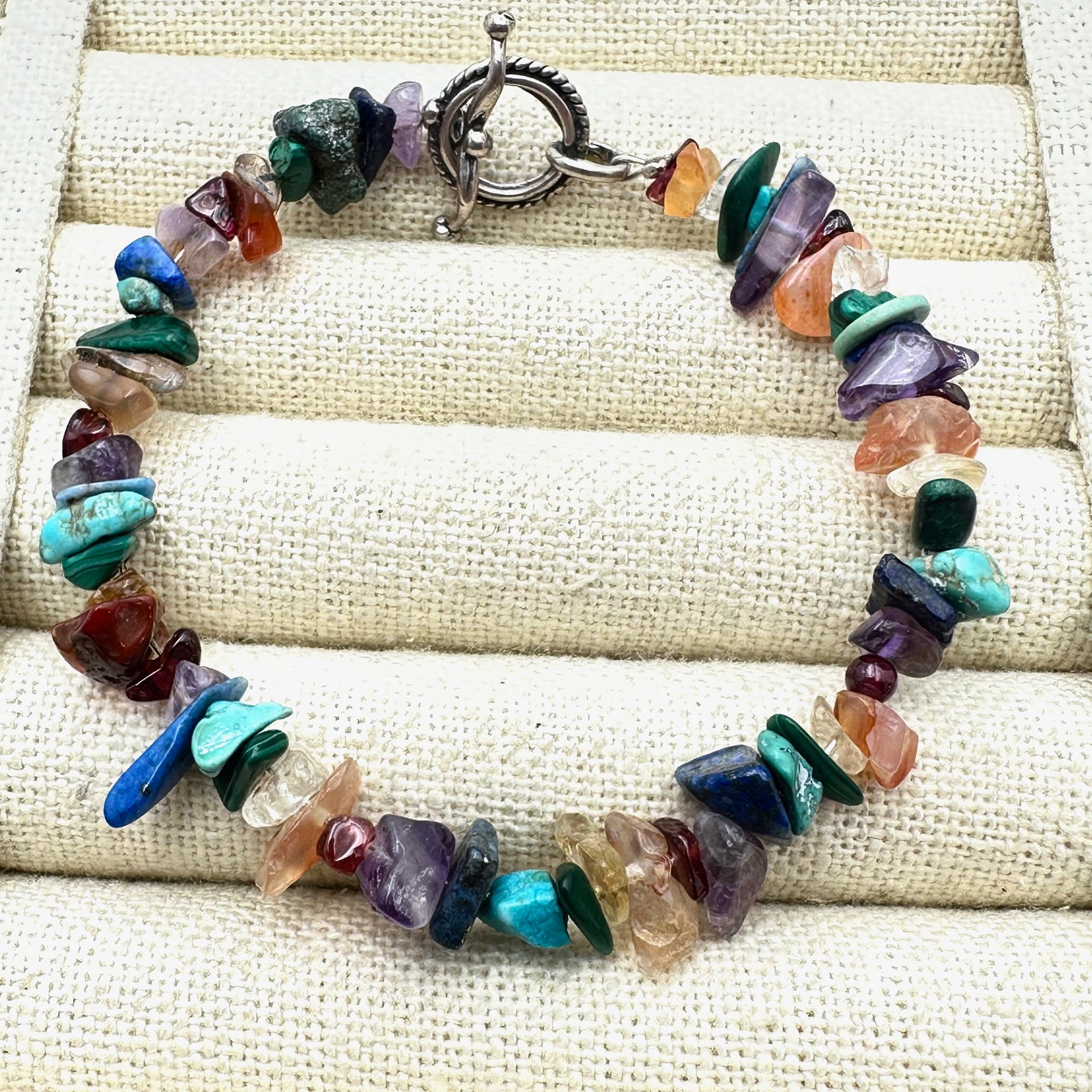 Southwest Style Multi Gemstone Sterling Silver Toggle Bracelet 7 Inch (1 of 2)