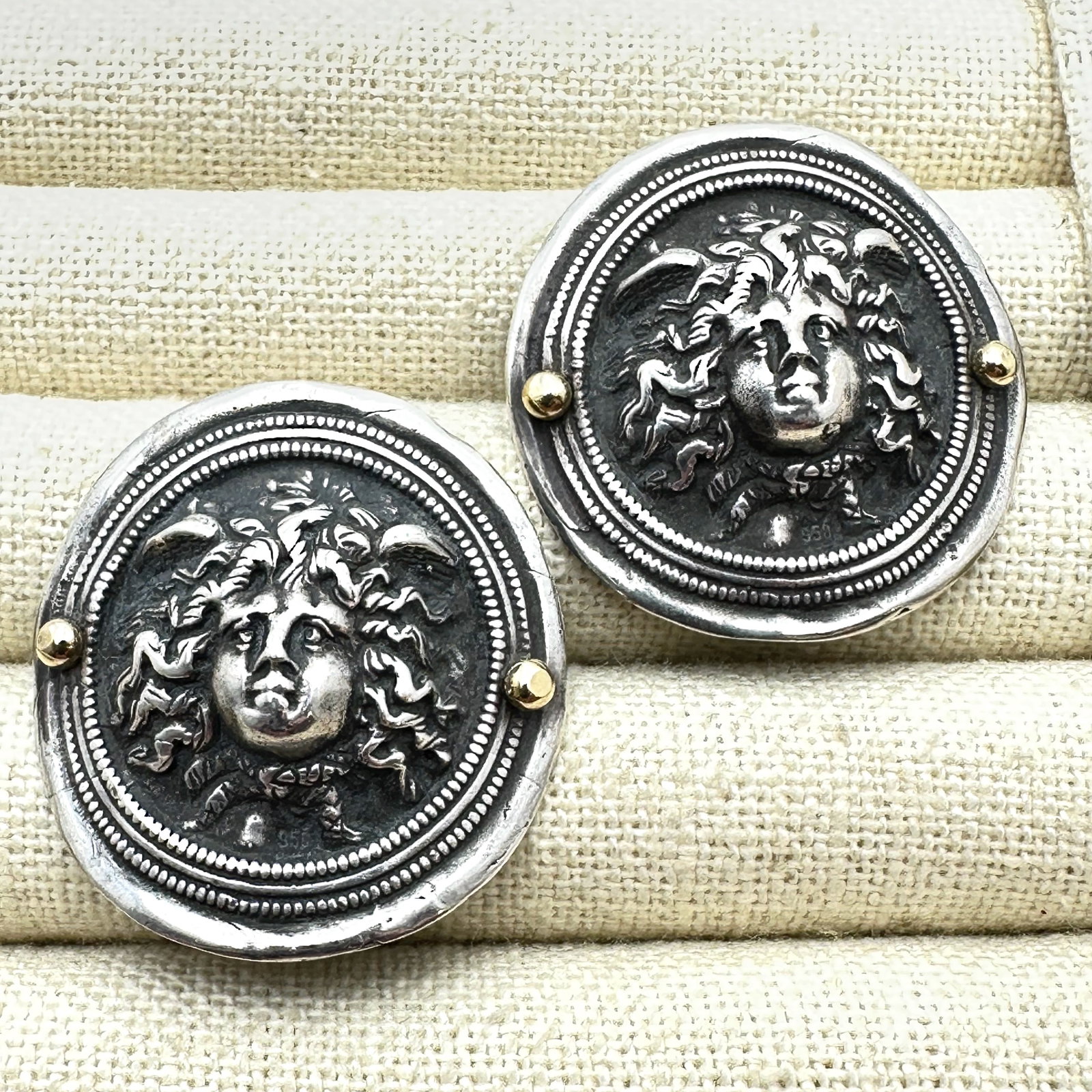 Vintage Laurence De Vries Sterling Silver Gold Accents Earrings 1.5 Inch Lever Back Pierced (1 of 2)