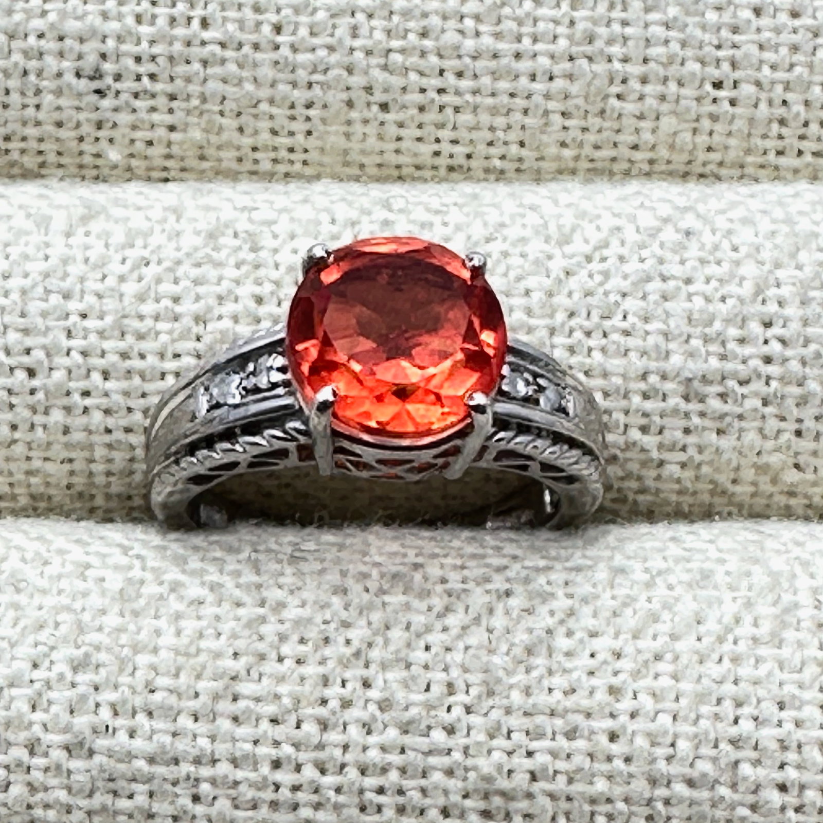 Orange Gemstone Diamond Accents Sterling Silver Ring Size 6 (1 of 2)