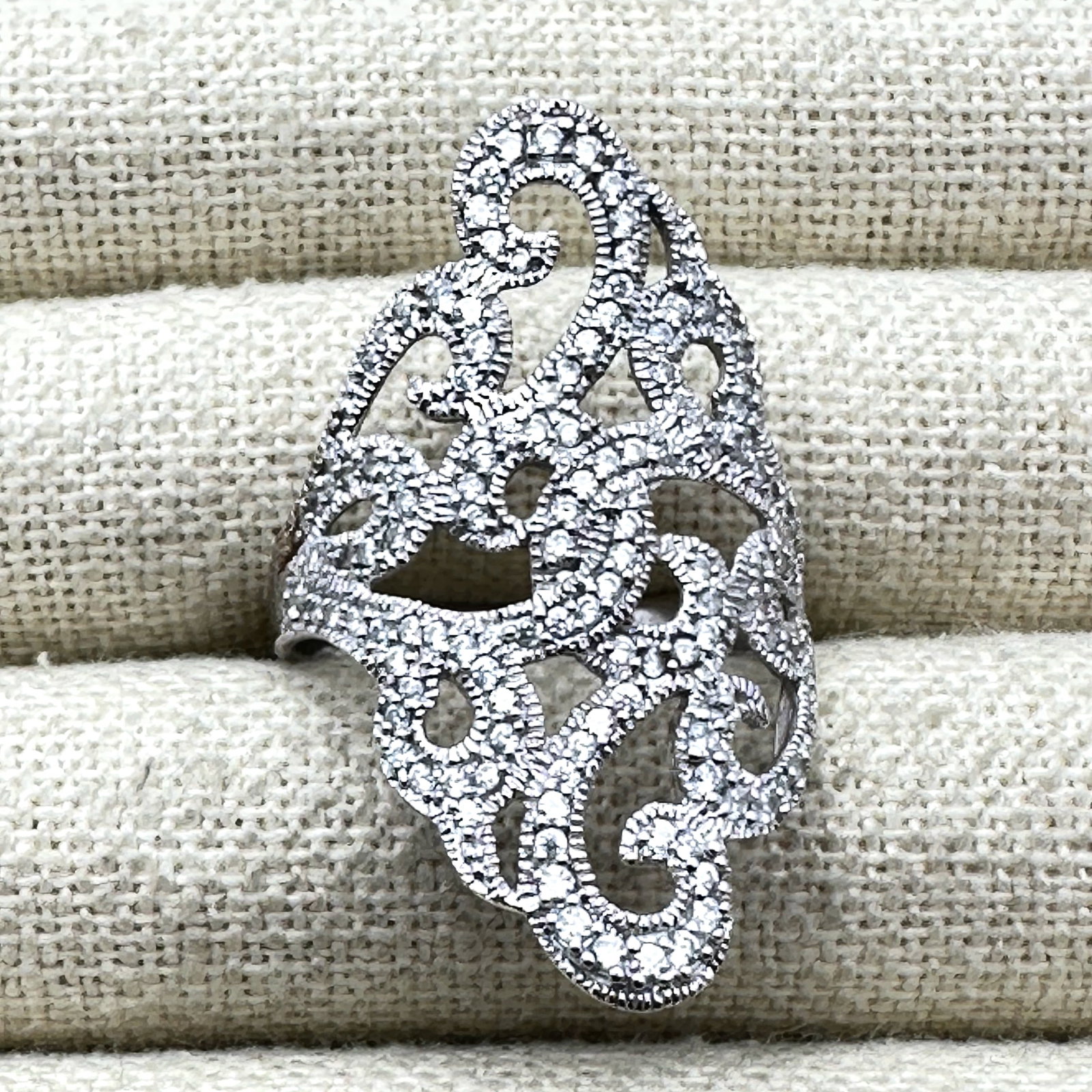 Diamond Accents Sterling Silver Filigree Ring Size 12 Large Statement Ring (1 of 2)