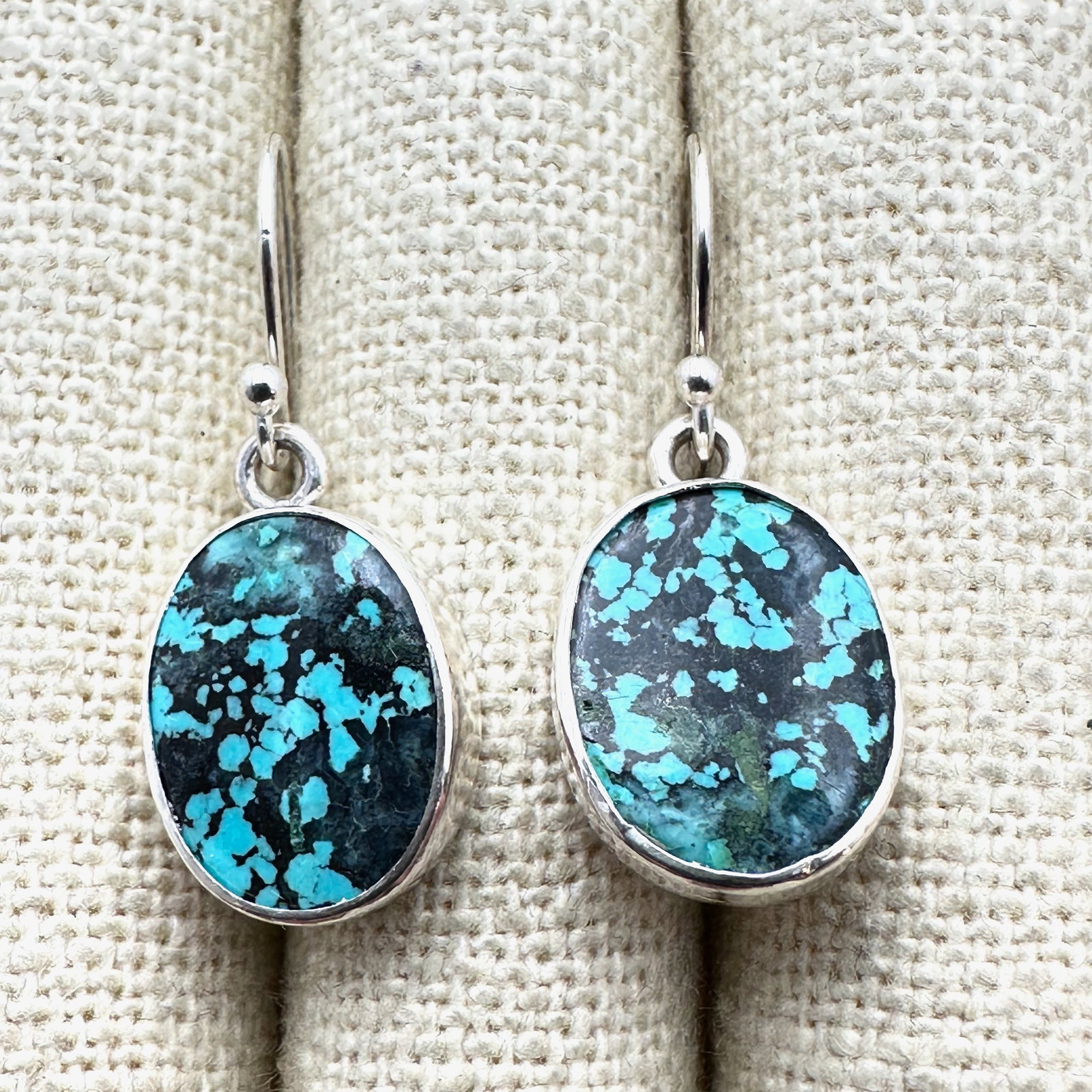 Blue Turquoise Sterling Silver Pierced Hook Earrings 1.25 Inch (1 of 2)