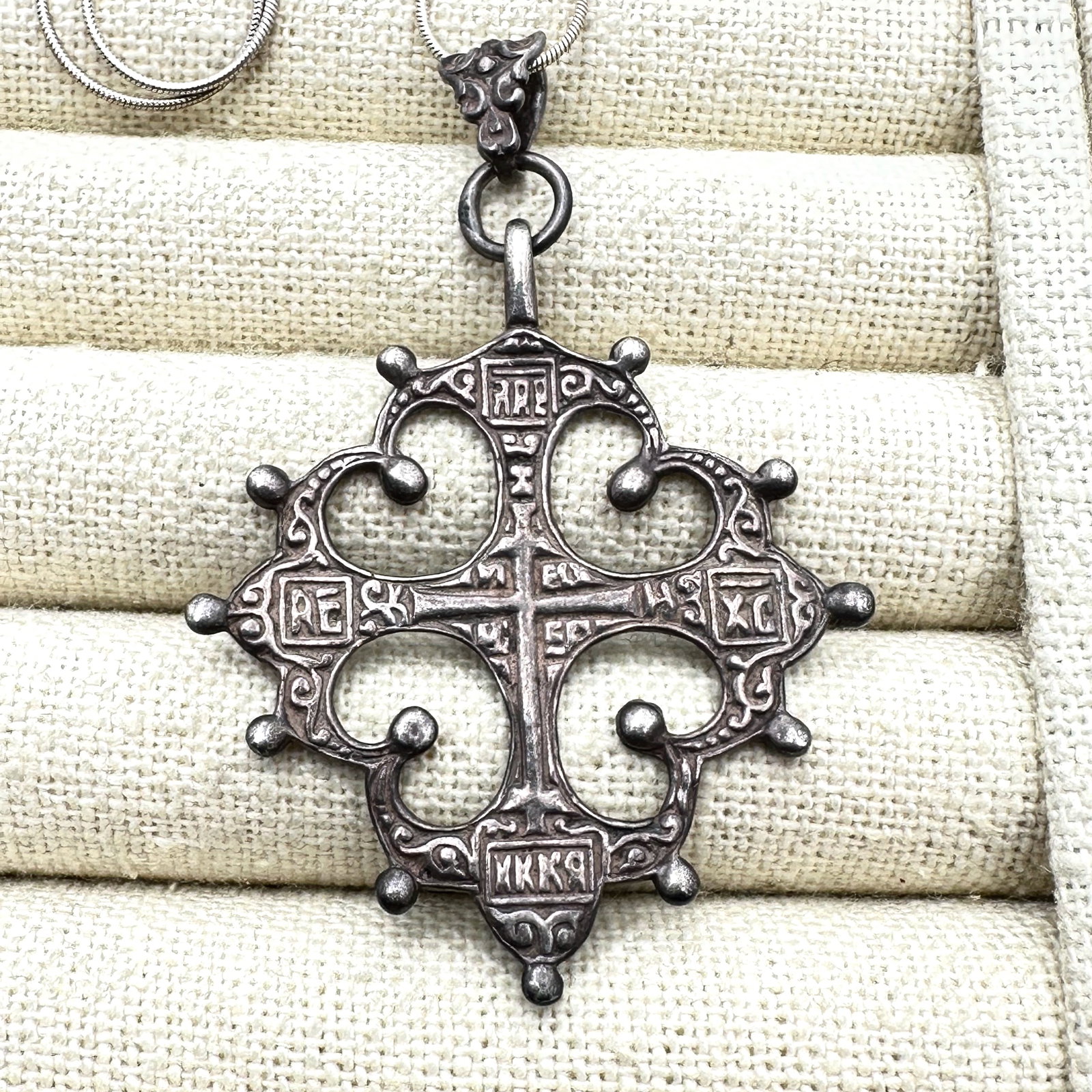 Antique Italian Fili Coppini 800 Silver Maltese Cross 2.5 Inch Pendant Necklace 20 Inch Chain (1 of 2)