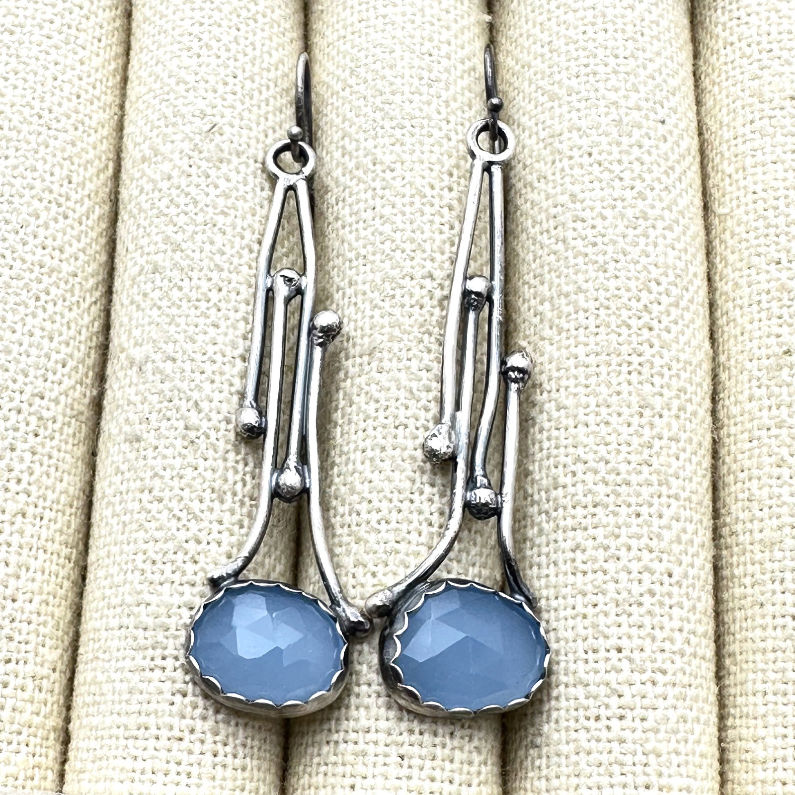 Milky Blue Gemstone Sterling Silver Pierced Chandelier Earrings 2.5 Inch Length (1 of 2)