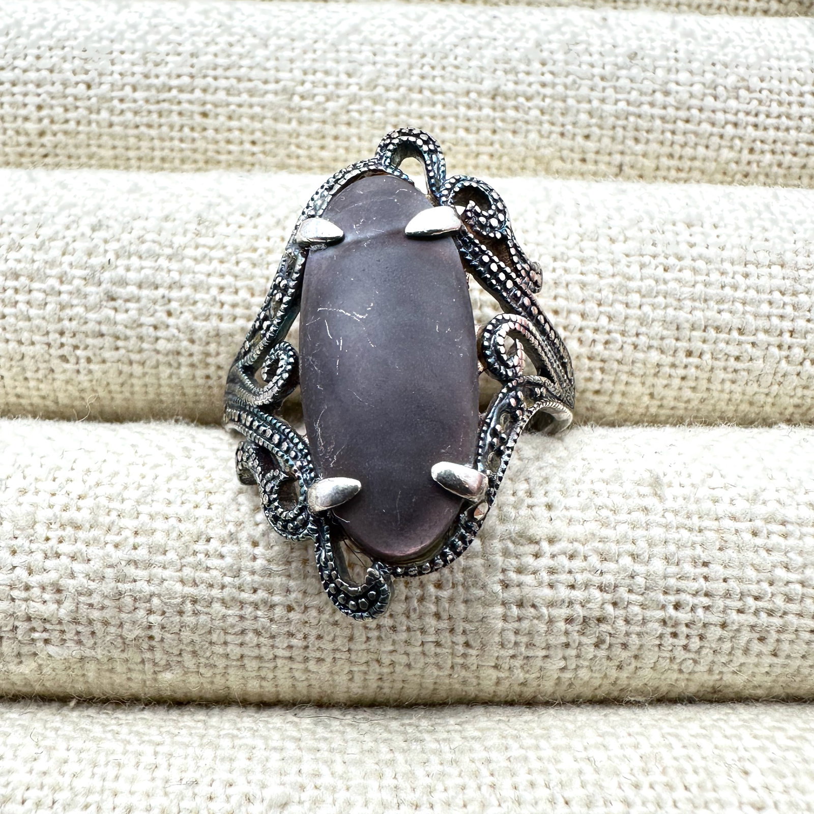 Mother of Pearl and Marcasite Sterling Silver Ring Size 8 (1 of 2)