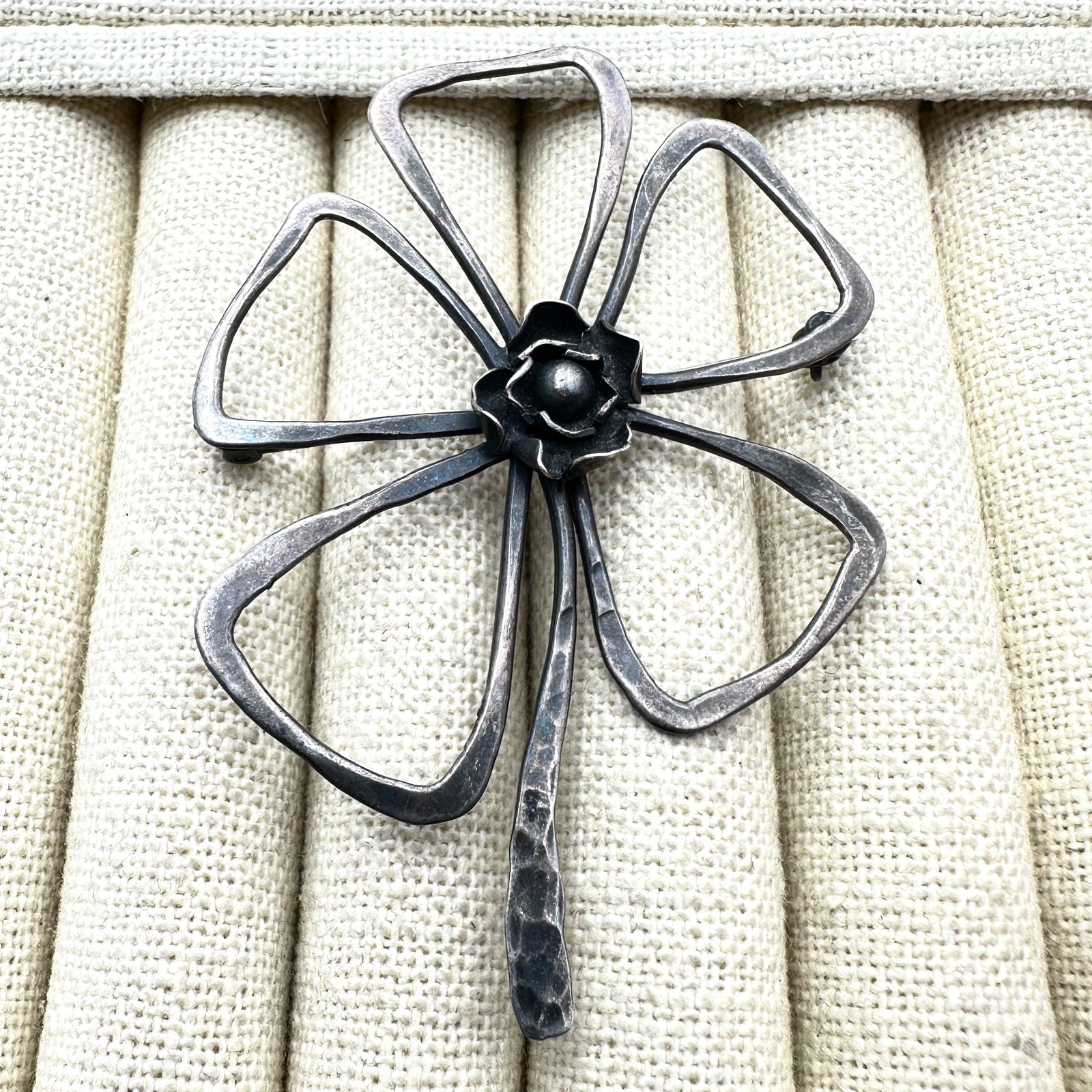 Vintage Sterling Silver Flower Brooch Pin 3 Inch Height (1 of 2)
