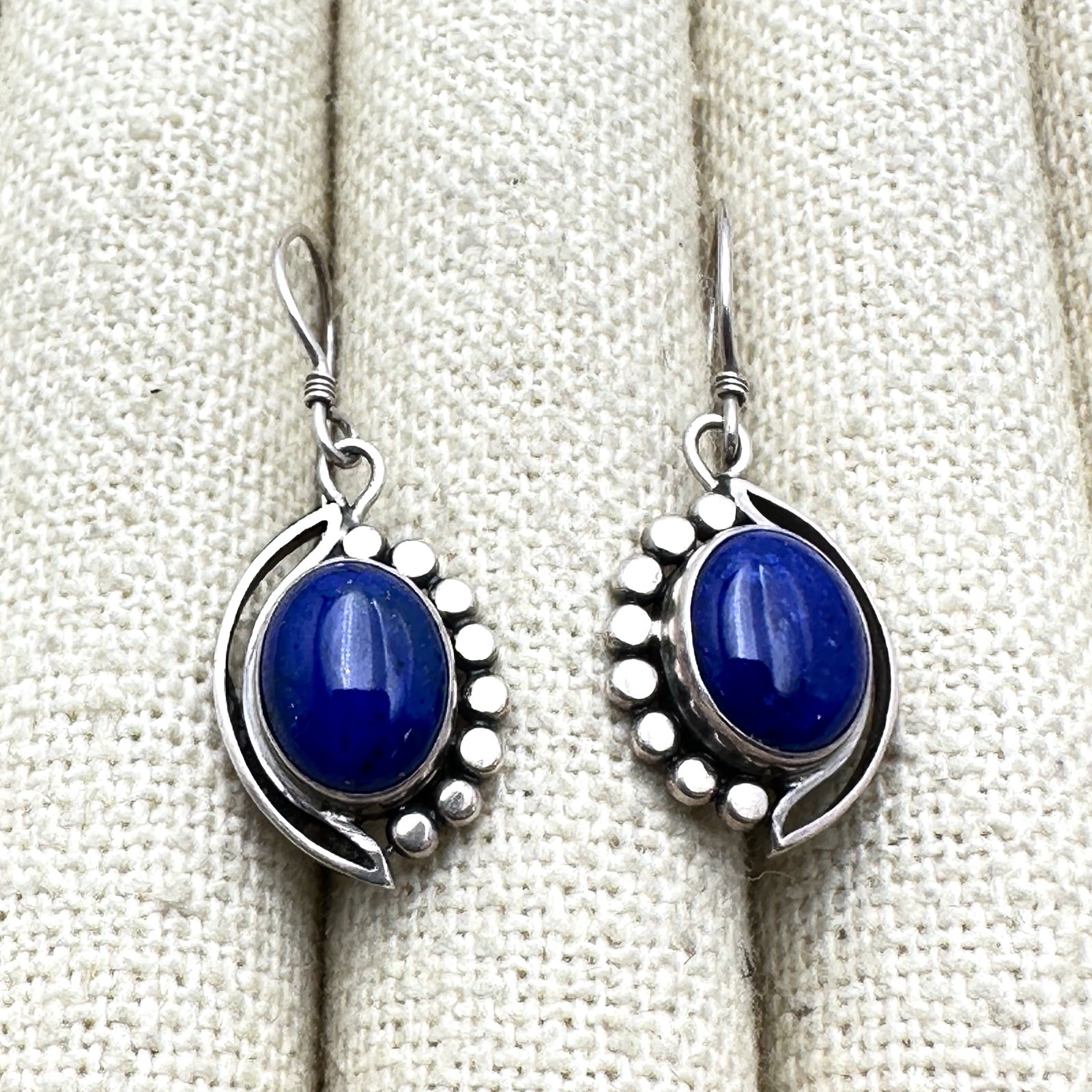 Blue Lapis Lazuli Sterling Silver Pierced Hook Earrings 1.25 Inch (1 of 2)