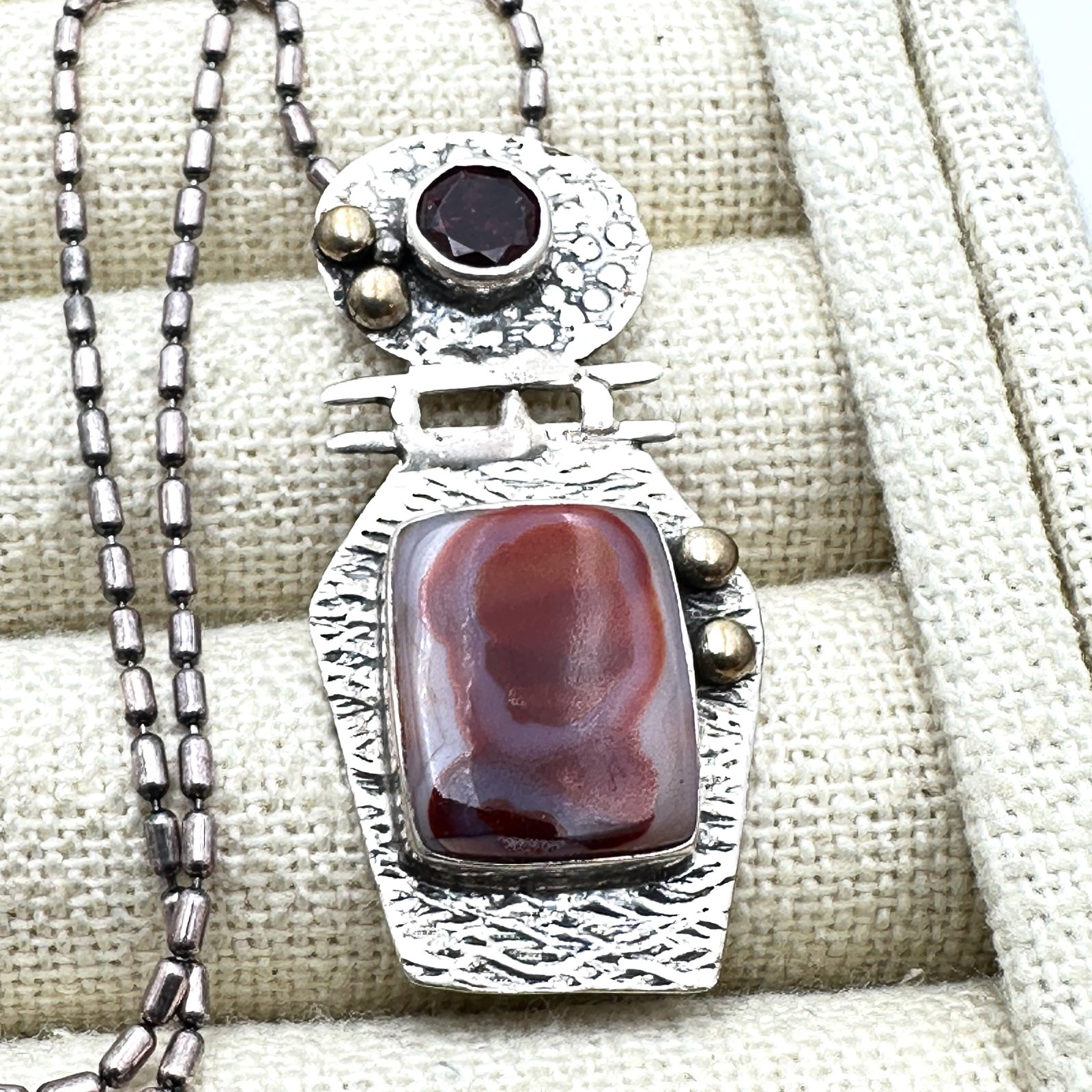 Artisan Multi Gemstone Sterling Silver 1.5 Inch Pendant Necklace 20 Inch Chain Weight 10 Grams (1 of 2)