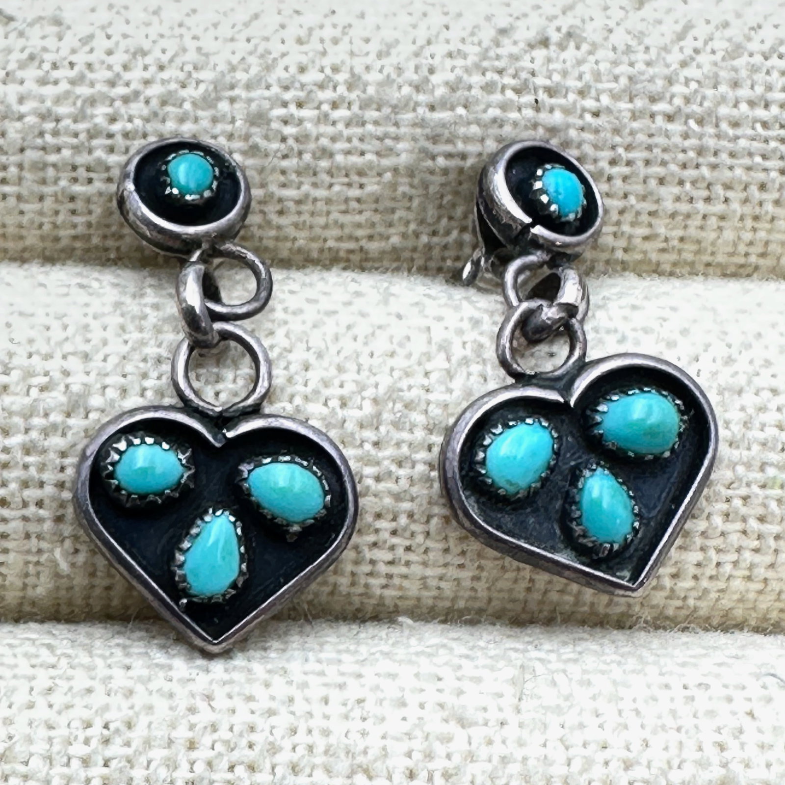 Native American Petit Point Turquoise Sterling Silver Pierced Earrings 1 Inch (1 of 2)