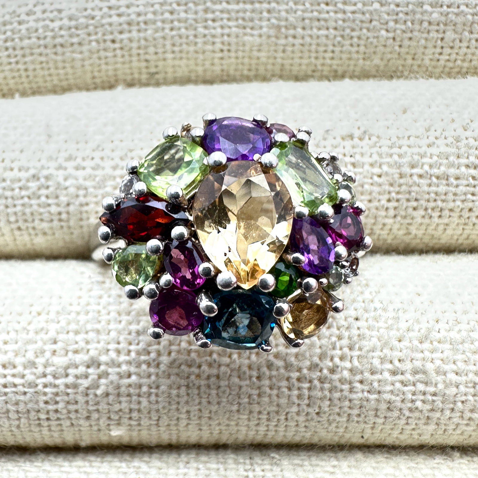 Stunning Multi Gemstone Sterling Silver Ring Size 12 Amethyst Citrine Peridot (1 of 2)