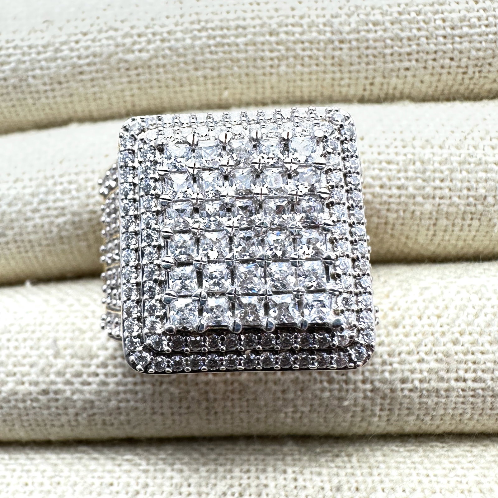 Iced Out Cubic Zirconia HUGE Gold Plated Sterling Silver Statement Ring Size 12 Mens or Womens: Iced Out Cubic Zirconia HUGE Gold Plated Sterling Silver Statement Ring Size 12 Mens or Womens Weight 13 Grams