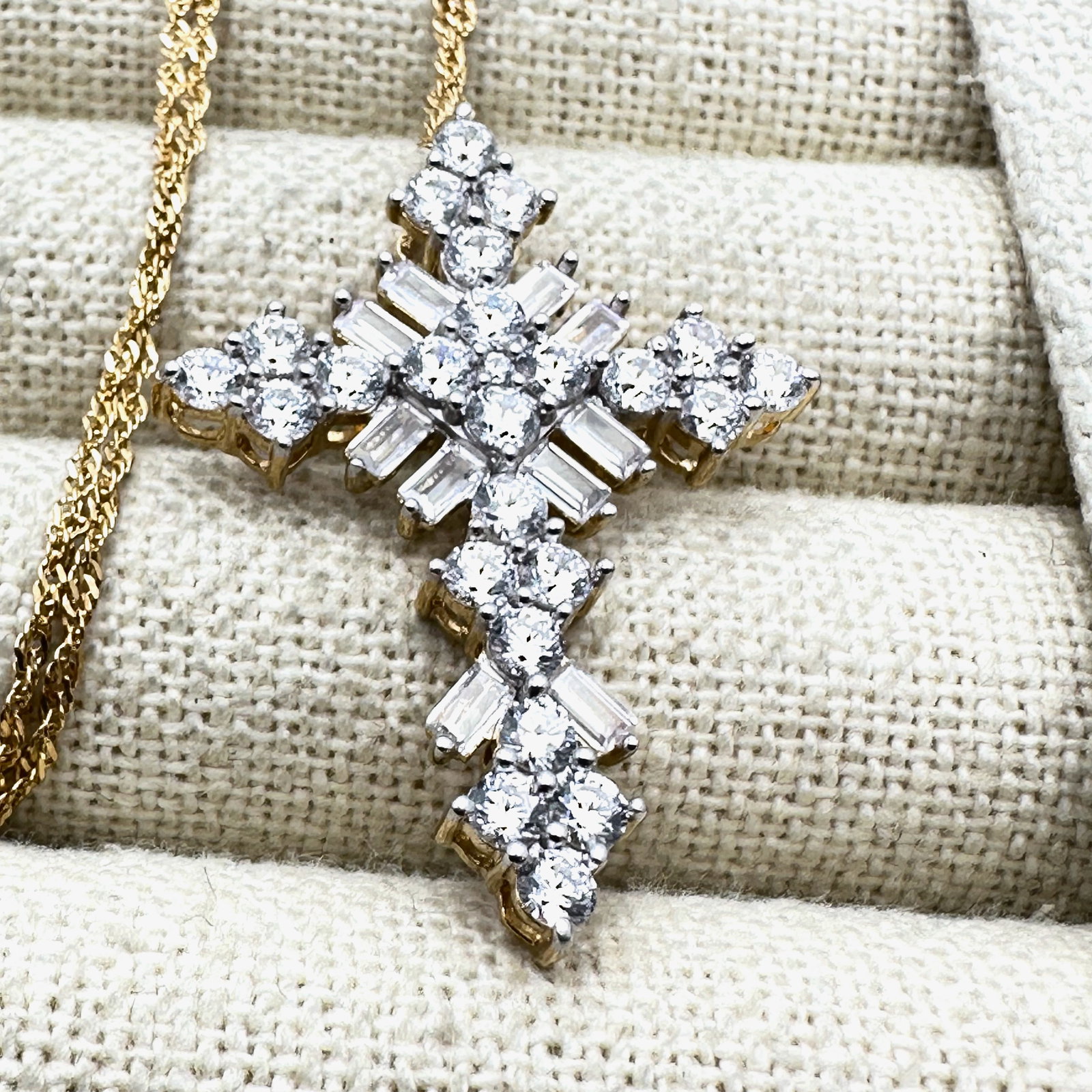 Large Cubic Zirconia 1.5 Inch Cross Pendant Necklace Gold Plated Sterling Silver 17 Inch Chain (1 of 2)