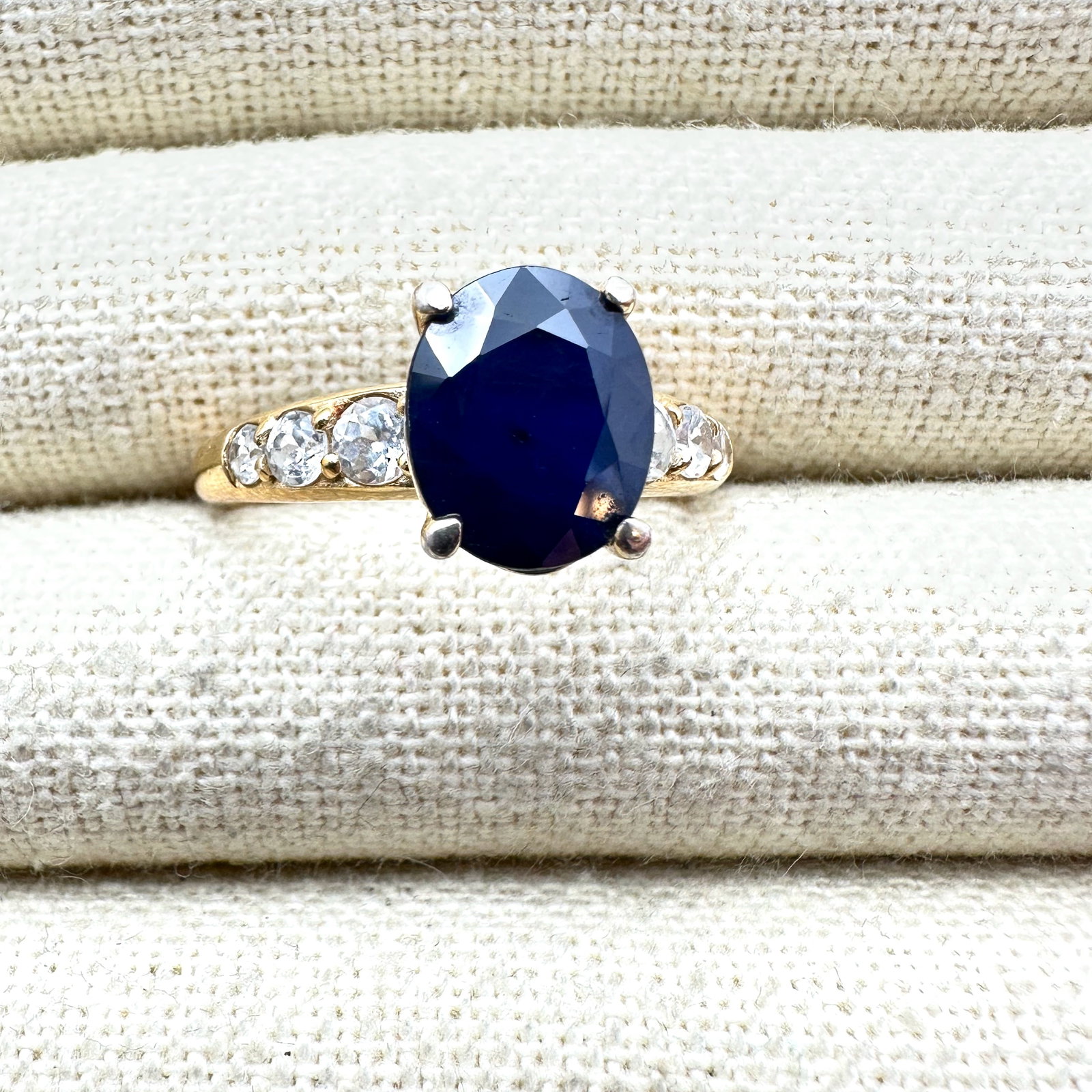 Blue and White Sapphire Gold Plated Sterling Silver Ring Size 11.5: Blue and White Sapphire Gold Plated Sterling Silver Ring Size 11.6