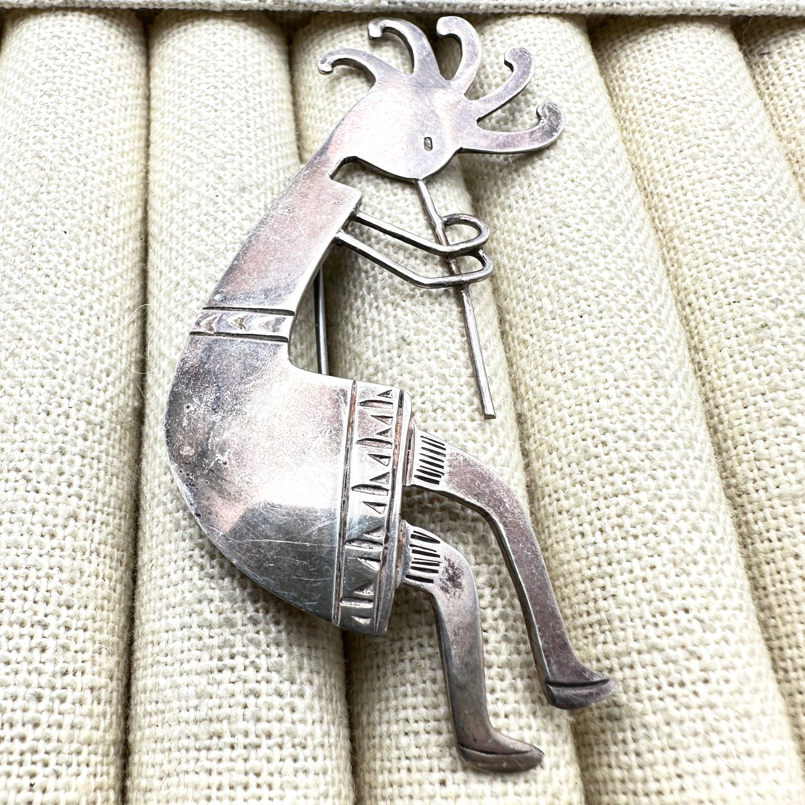 Mexico Sterling Silver Kokopelli Music Man Brooch Pin 3 Inch Length Weight 14 Grams (1 of 2)