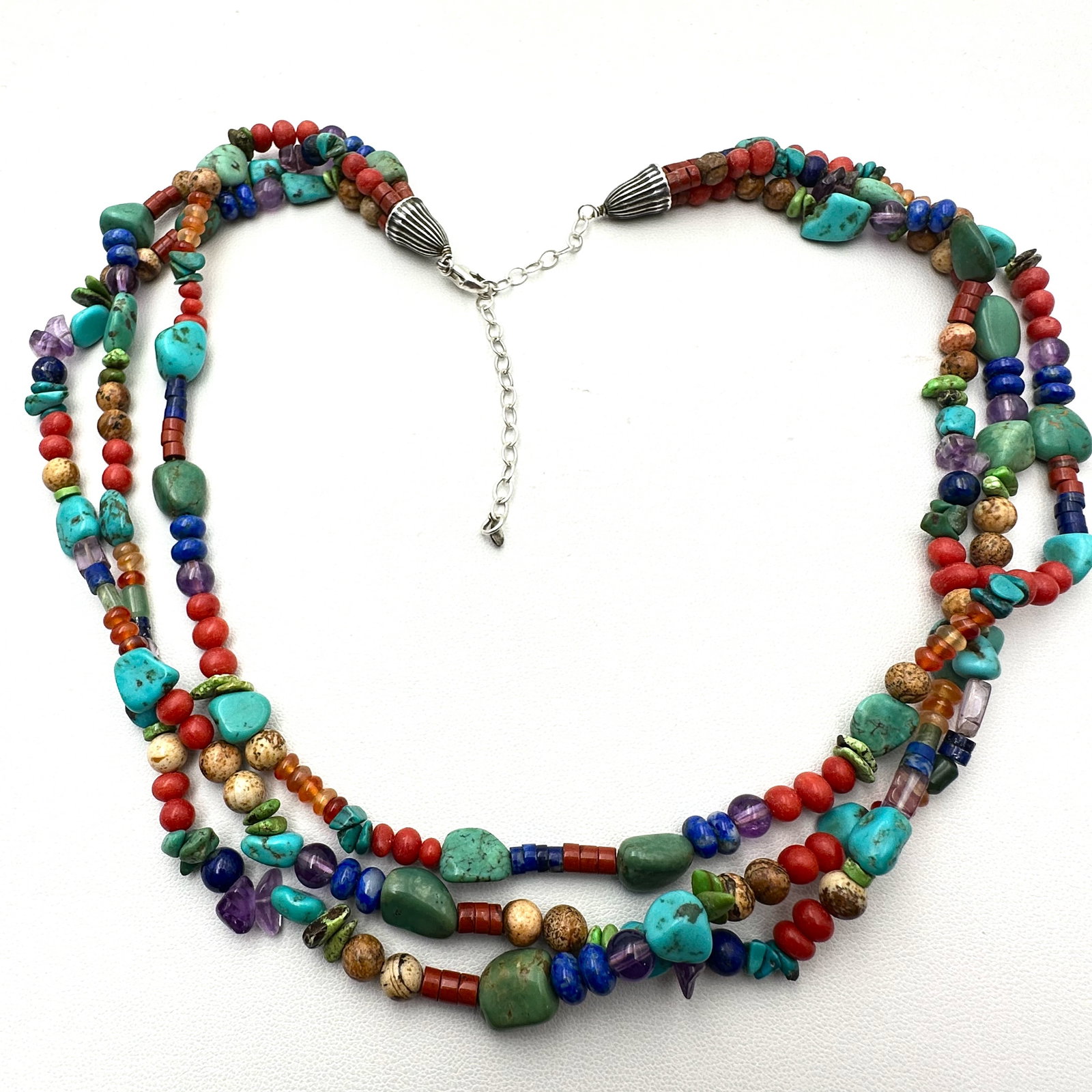 American Southwest Multi Gemstone Turquoise Sterling Silver Necklace 18 Inch Possibly Carolyn: American Southwest Multi Gemstone Turquoise Sterling Silver Necklace 18 Inch Possibly Carolyn Pollack