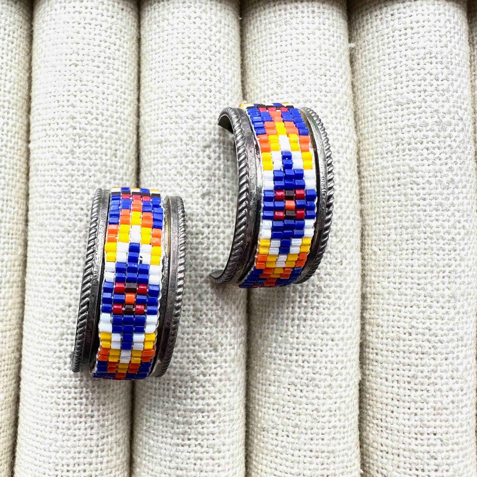 American Southwest Multicolor Sterling Silver 1/2 Hoop Pierced Earrings 1.25 Inch (1 of 2)