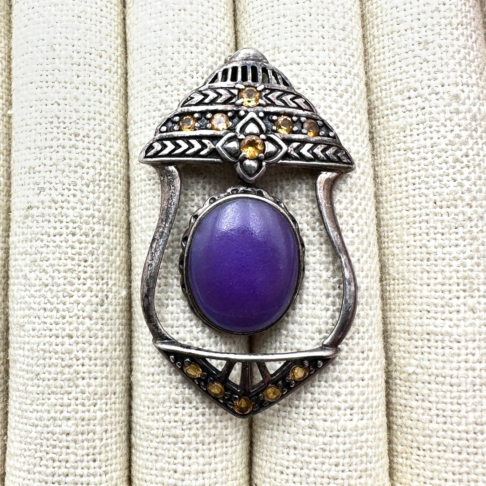 Purple Jade and Orange Gemstone Sterling Silver Enhancer Pendant 2 Inch Length (1 of 2)
