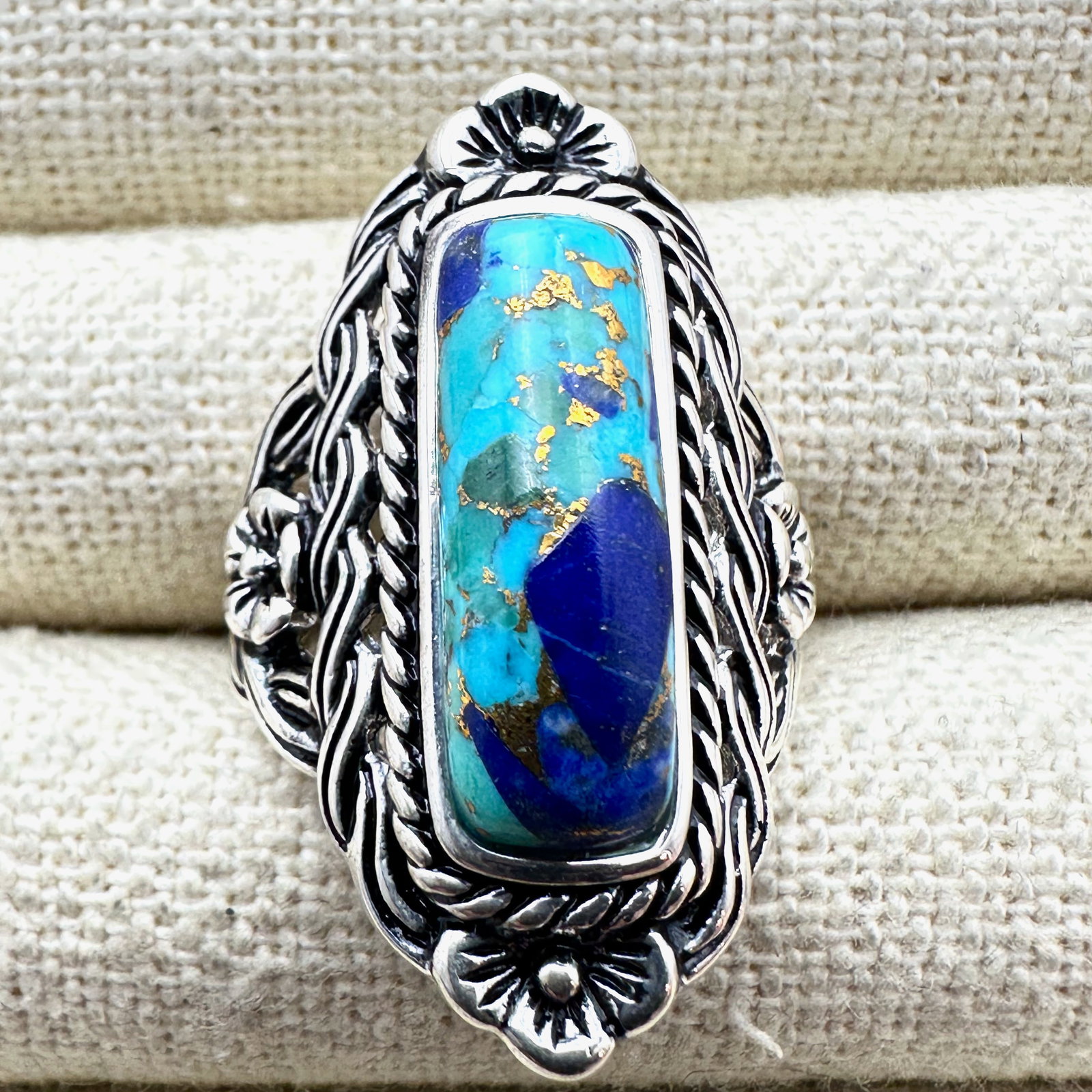 Turquoise And Lapis Lazuli Sterling Silver Statement Ring Size 8 (1 of 2)