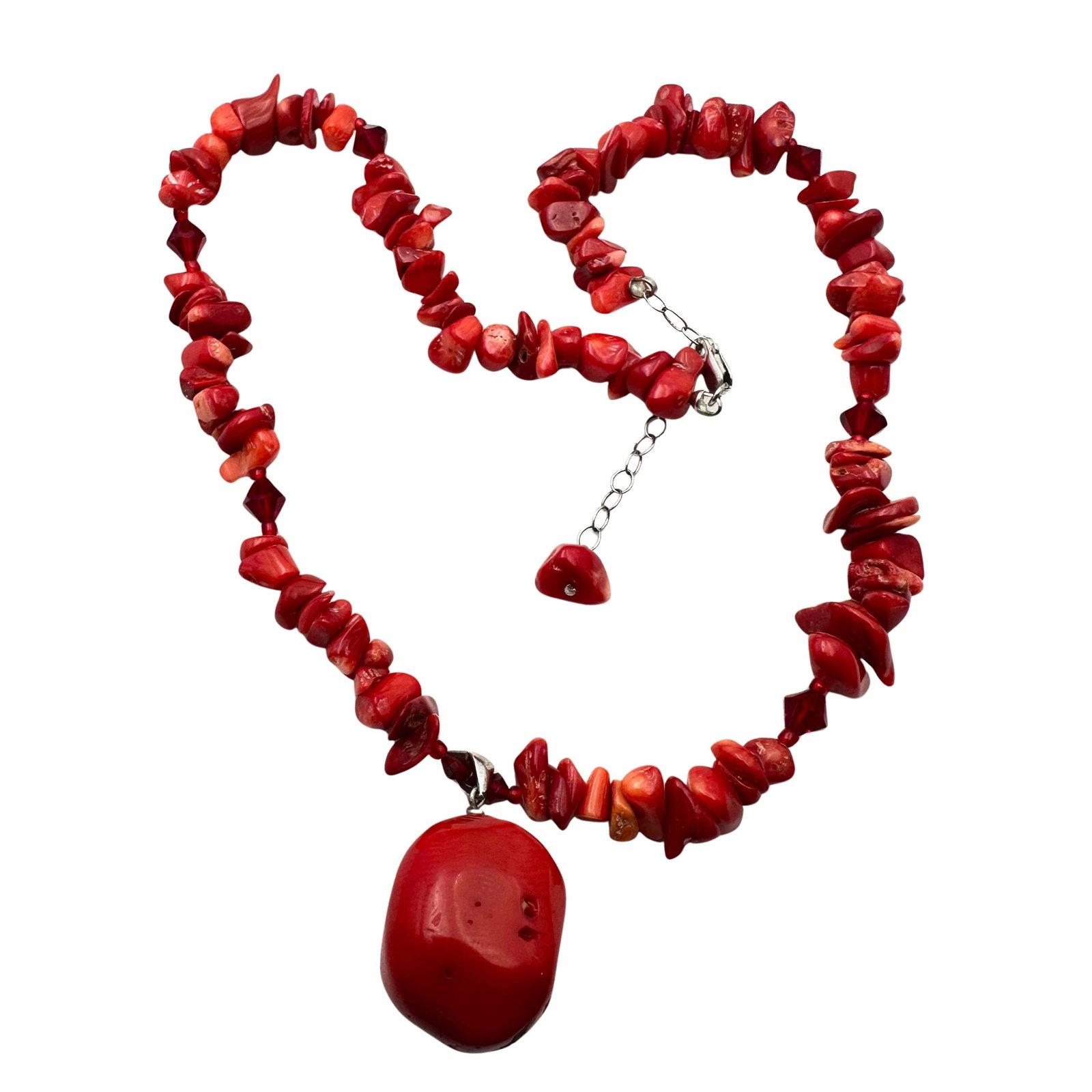 Red Coral Bead and Sterling Silver Necklace 16 Inch Length (1 of 2)
