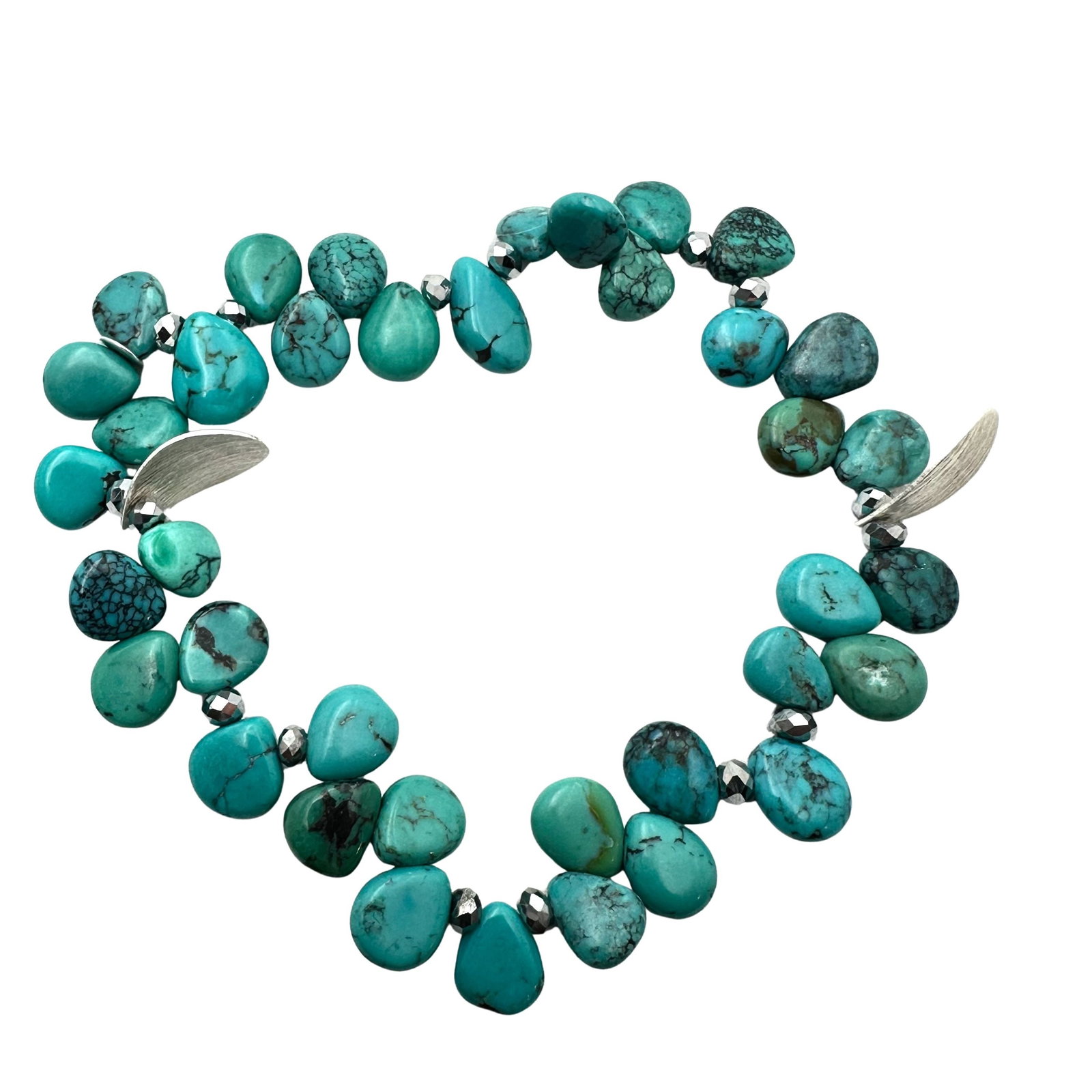 Blue Turquoise and Sterling Silver Stretch Bracelet 8 Inch Length (1 of 2)
