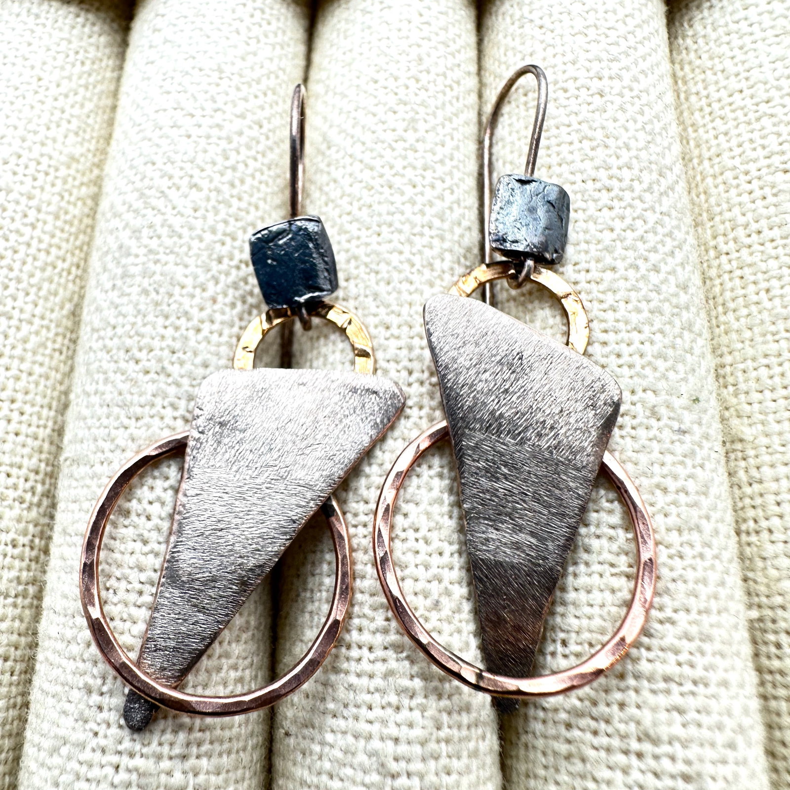 Artisan Sterling Silver and Copper Pierced Chandelier Earrings 2 Inch Length (1 of 2)