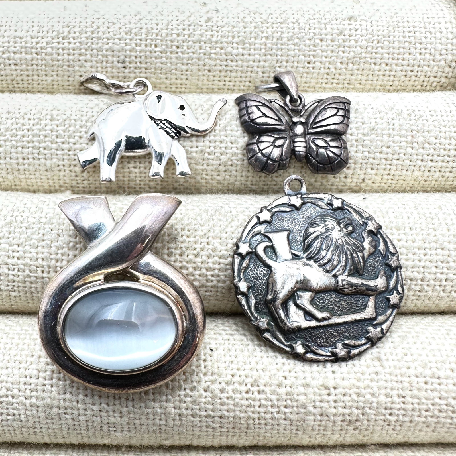 Lot of Sterling Silver Pendants and Charms Elephant Lion Flower Cats Eye and More (1 of 2)