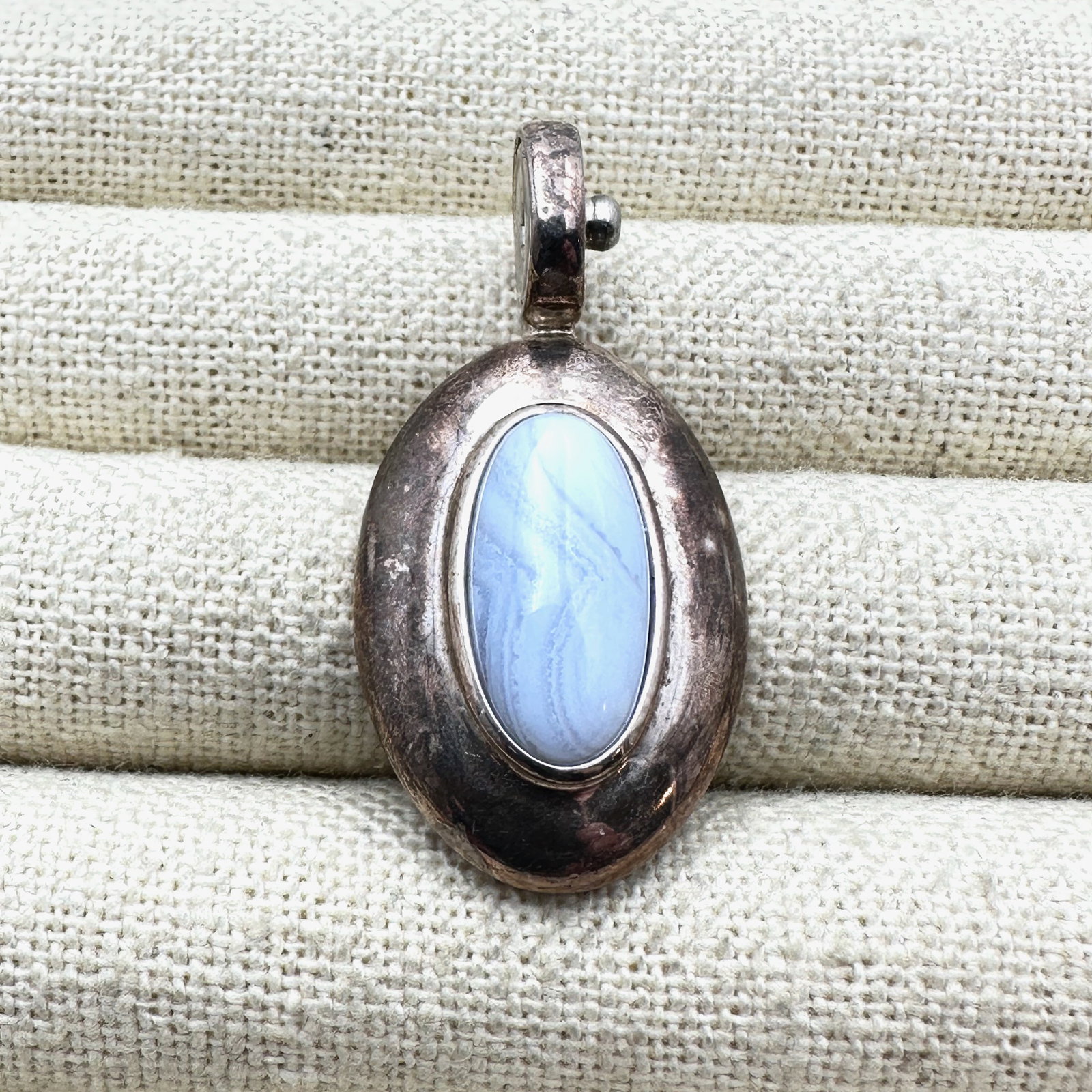 Joseph Esposito Sterling Silver Blue Lace Agate Snap Pendant For Necklace with Snap Mechanism (1 of 2)