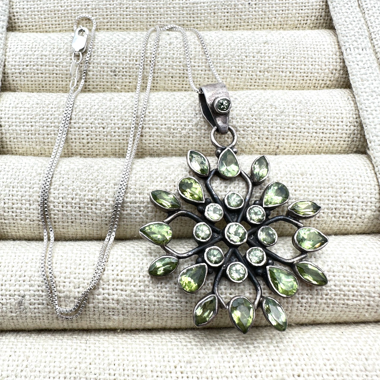 Green Peridot Large 2 Inch Pendant Necklace Sterling Silver Chain 16 Inch (1 of 2)