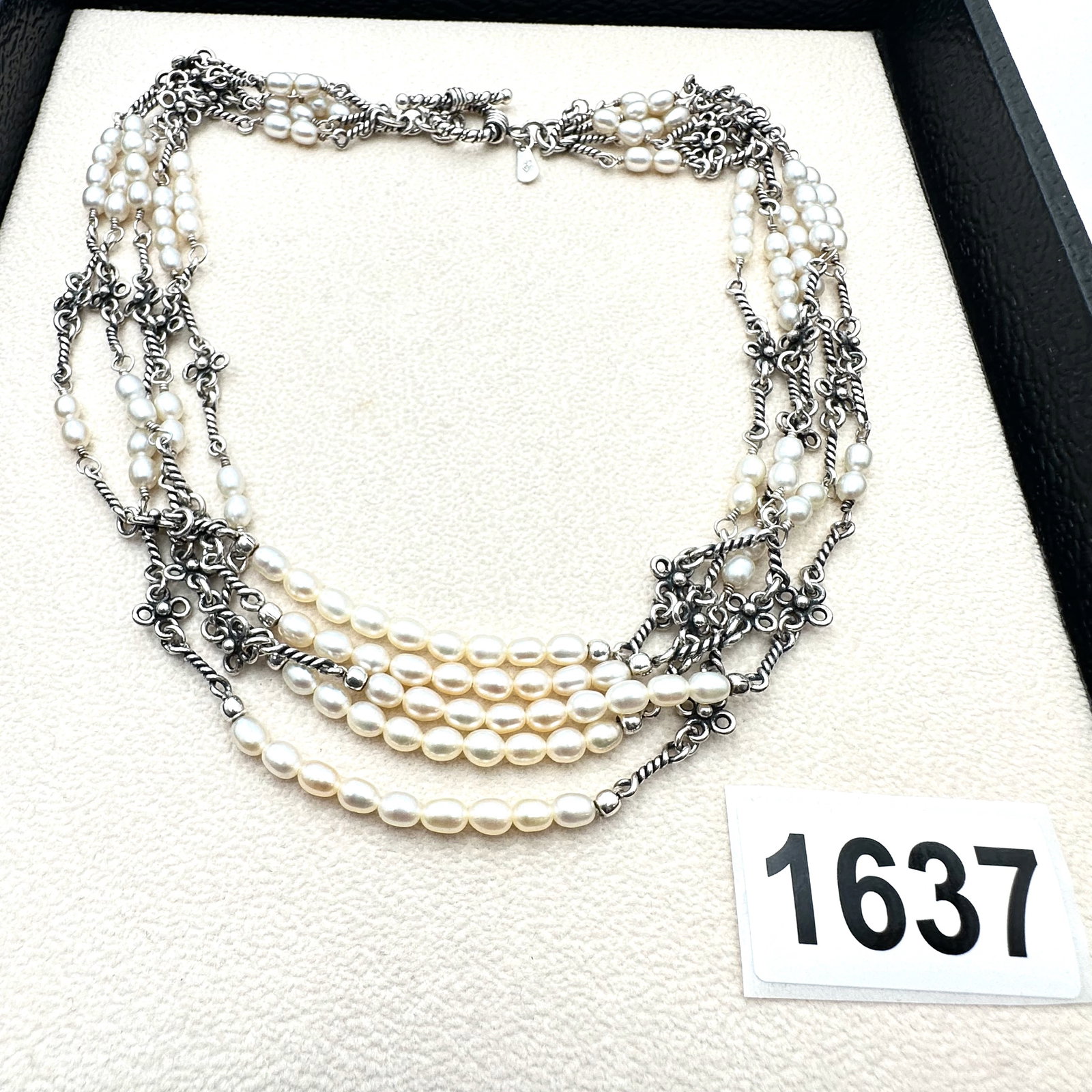 Silpada Multi Strand White Pearl Sterling Silver Toggle Clasp Necklace Sterling Flower Stations 16 (1 of 2)