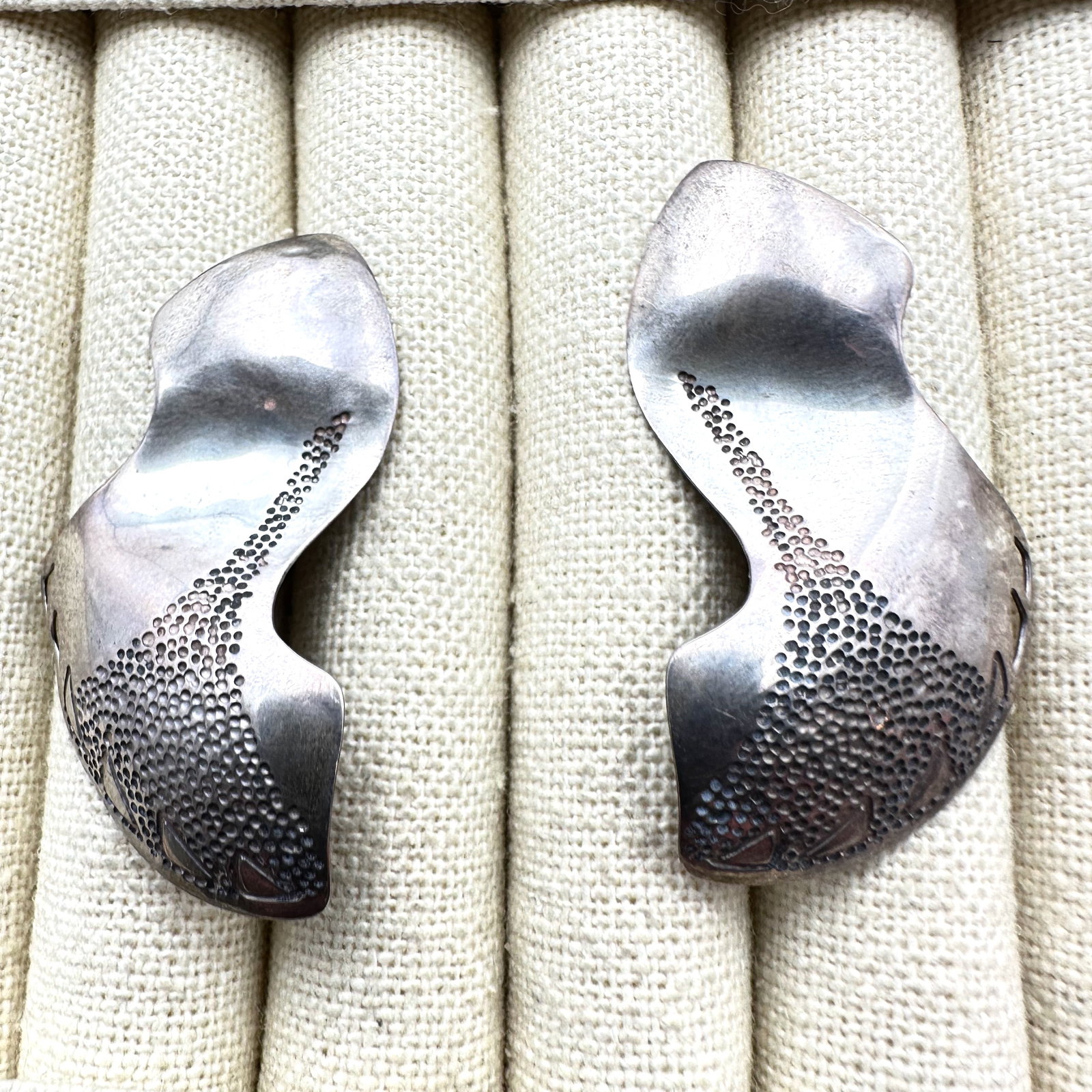 Vintage Modernist Hallmarked Artisan Sterling Silver Statement Earrings Pierced 2 Inch Length (1 of 2)