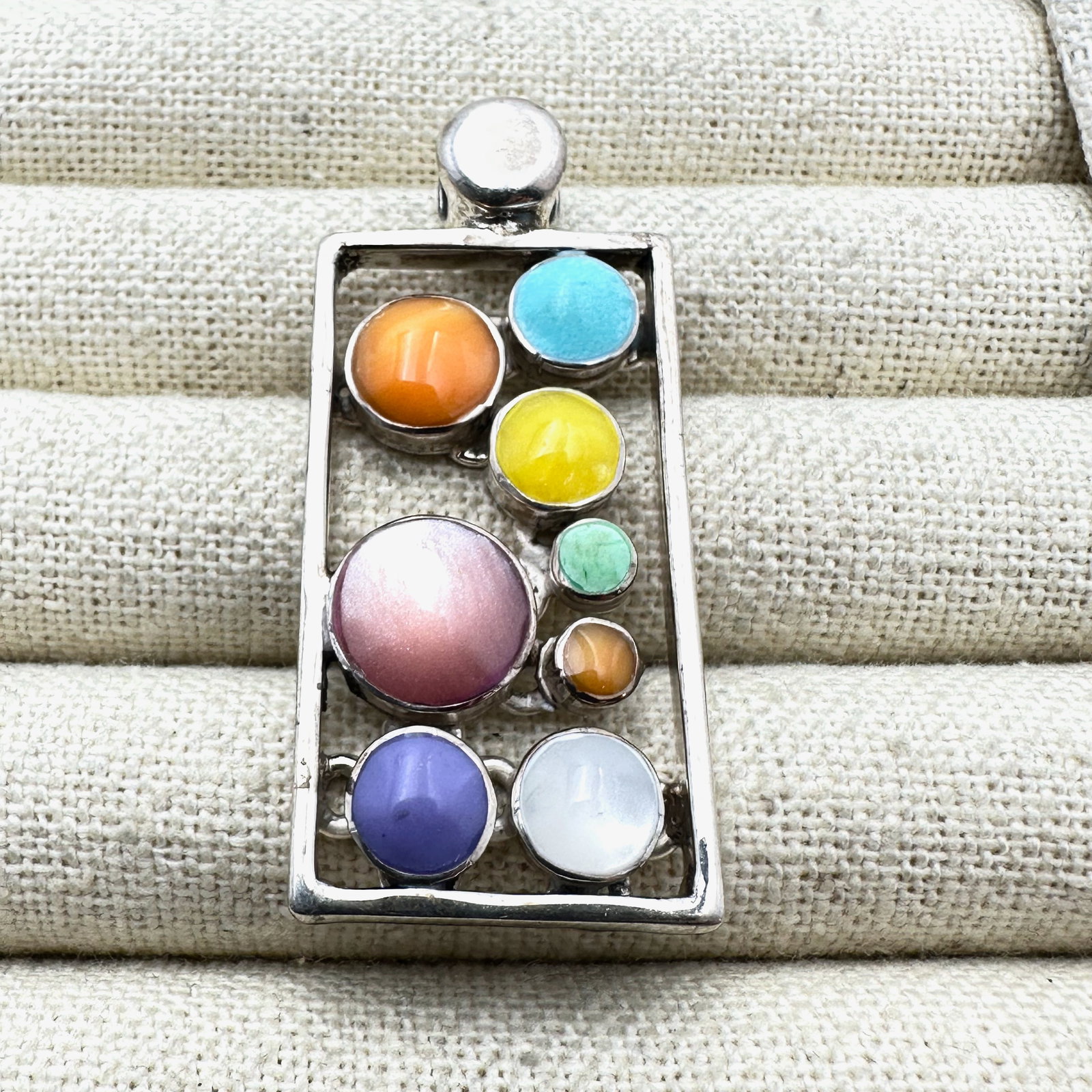 Multi Gemstone Multicolor Sterling Silver Pendant for Necklace 2 Inch (1 of 2)