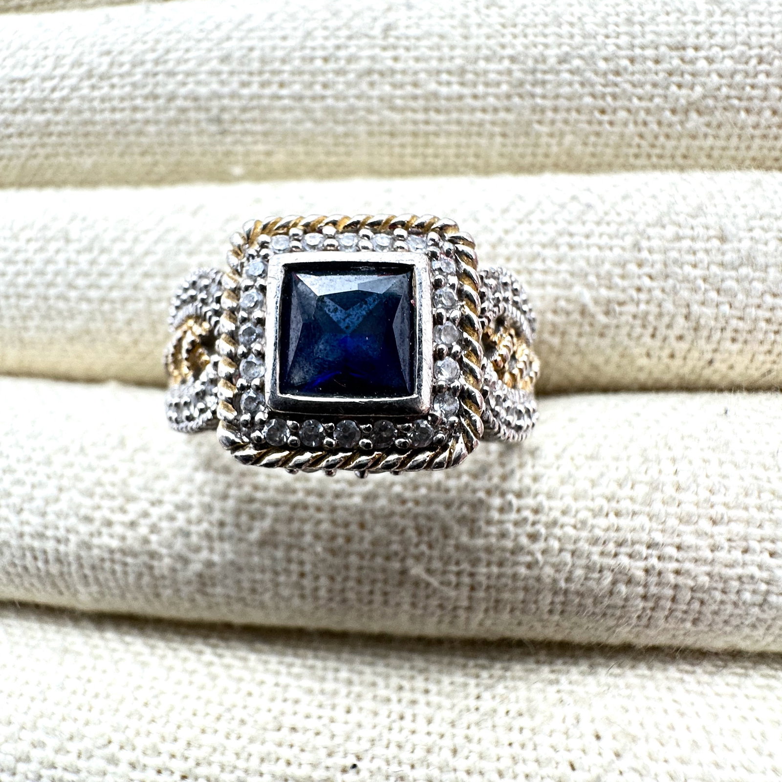 Blue Sapphire Sterling Silver Ring Size 10 Gold Accents (1 of 2)
