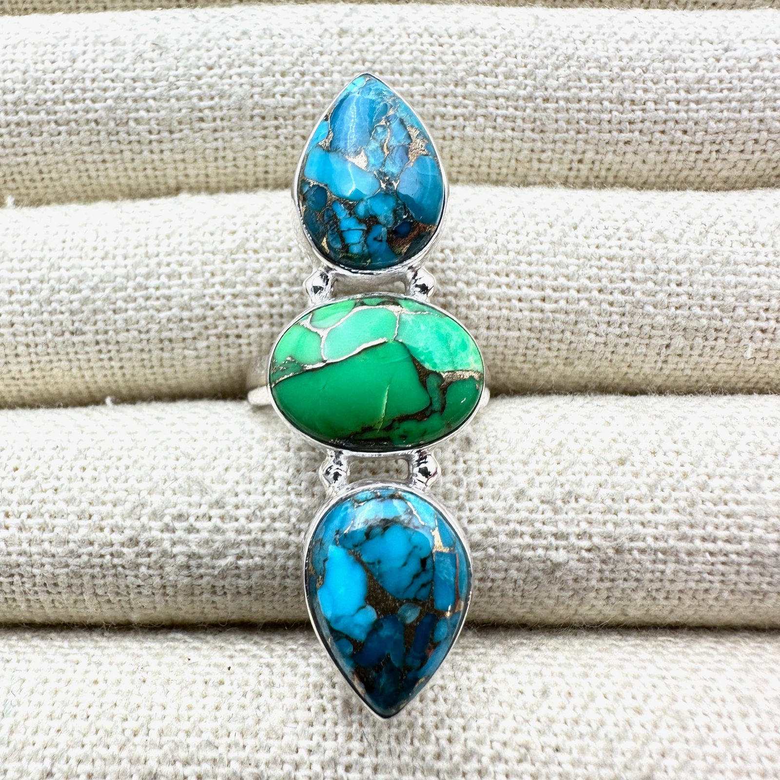 Green and Blue Turquoise Sterling Silver Turquoise Ring Size 6 (1 of 2)