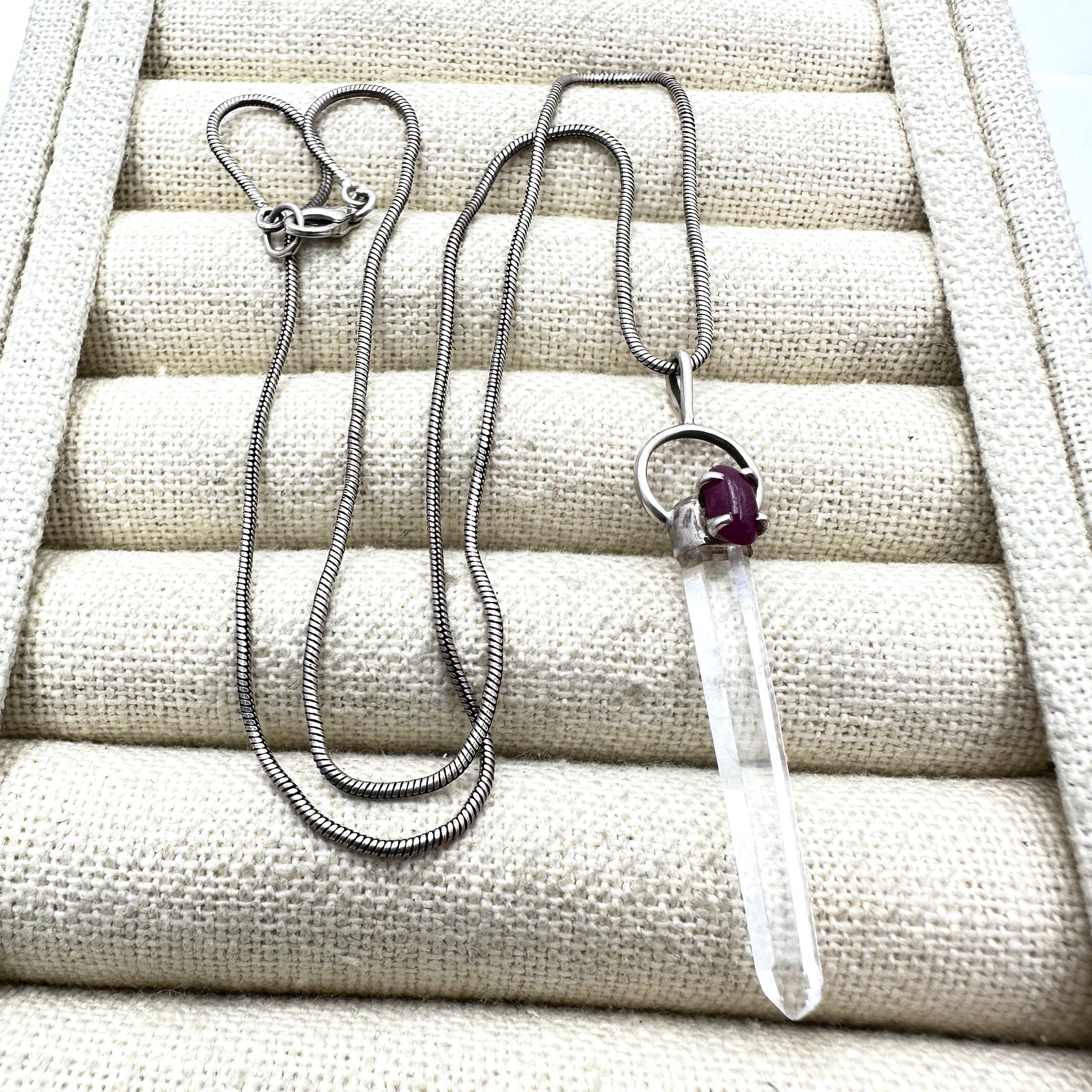 Ruby and Clear Gemstone Pendant Sterling Silver Chain 18 Inch (1 of 2)